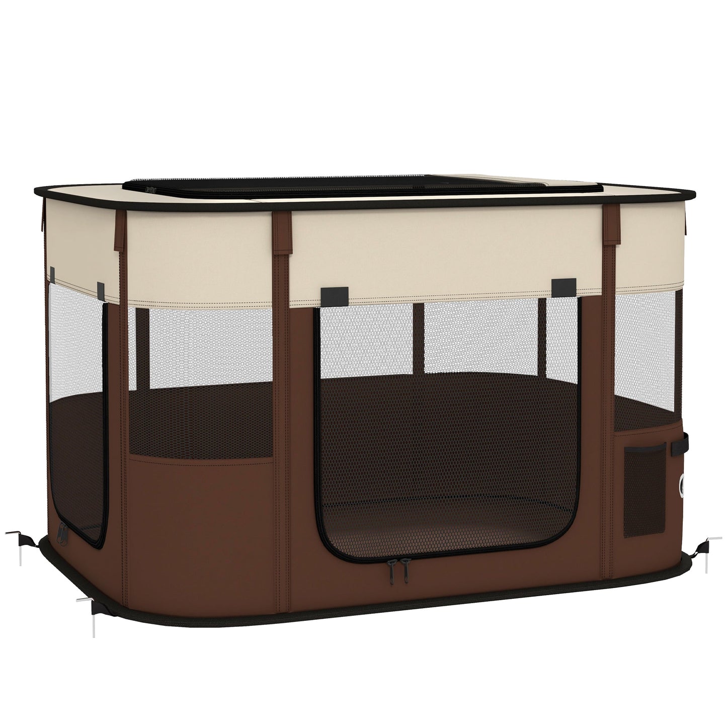 Dog Pen, Pet Playpen, Portable Foldable Dog Cat Playpen Soft Pet Cage with Storage Bag for Puppies, Rabbits, Kittens, Guinea Pigs, 84 x 64 x 53cm - Brown