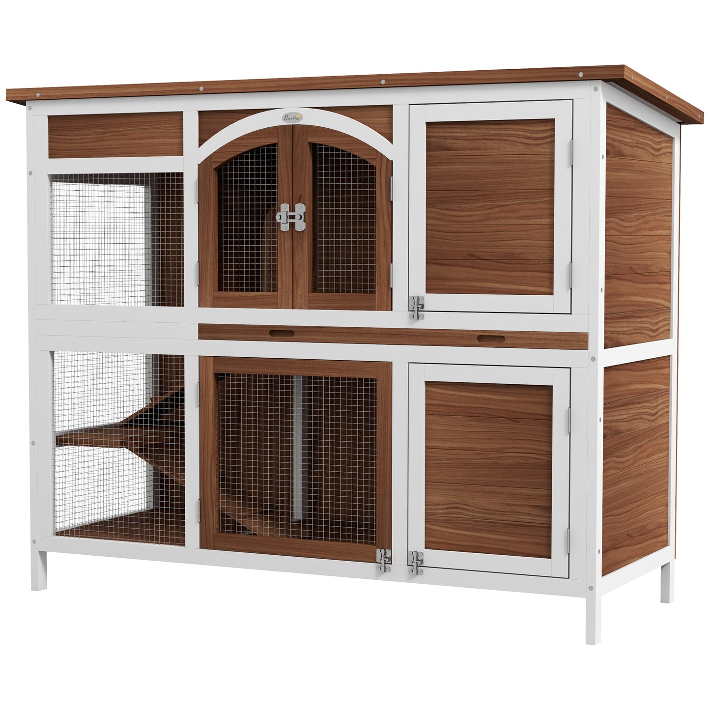 Rabbit Hutch Outdoor Guinea Pig Hutch 2 Tier Wooden Cage w/ Ramp, Divider, Openable Roof, 125 x 48 x 100cm - Brown
