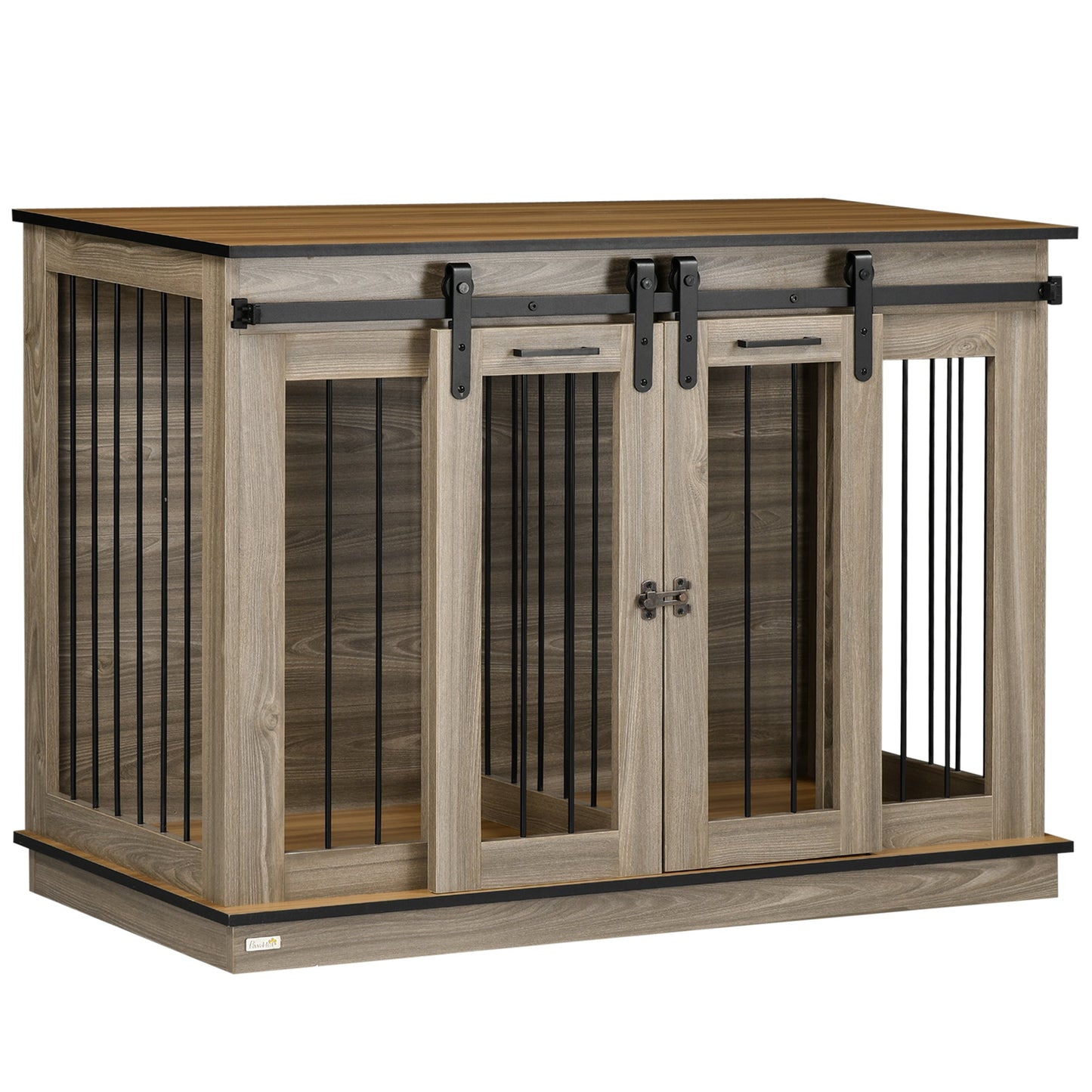 Dog Crate Furniture for Large Dog, Double Dog Cage for Small Dogs with Divider, Sliding Doors - Oak Tone