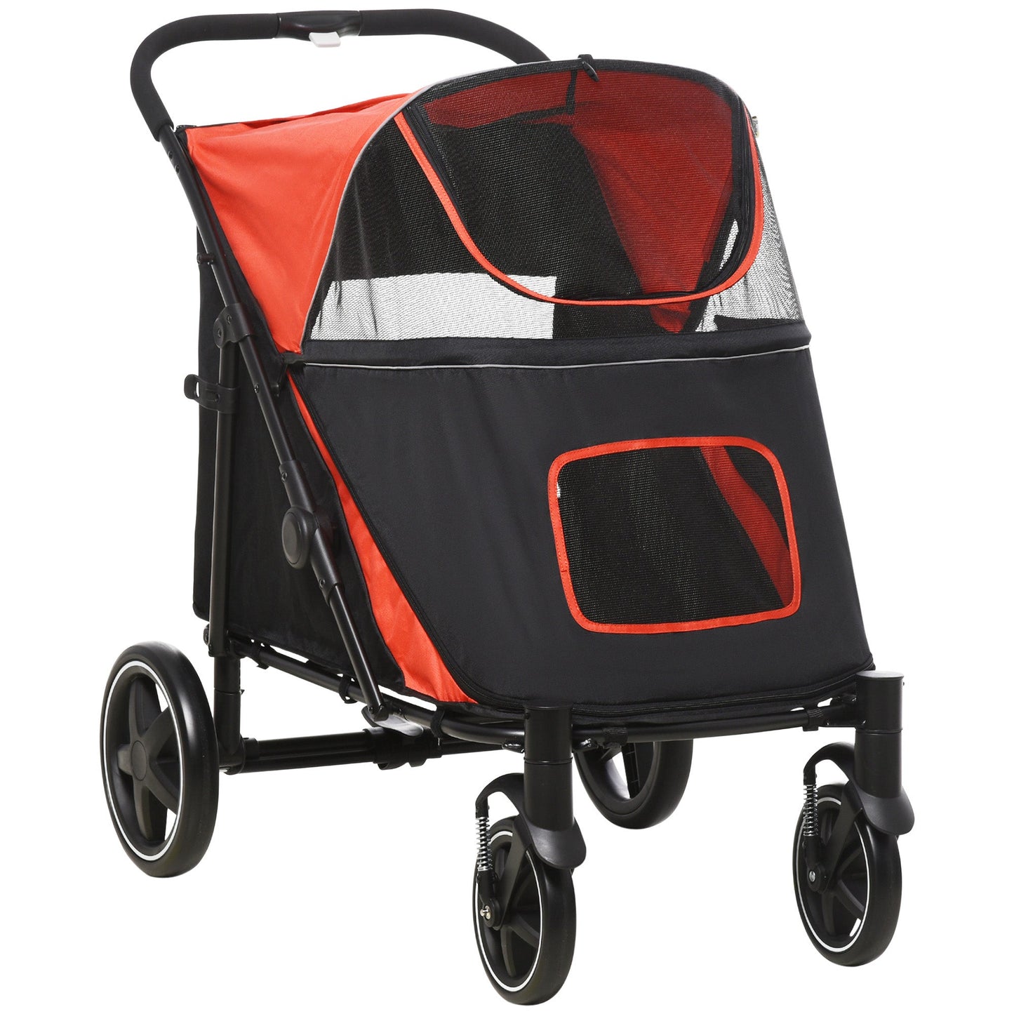 Dog Stroller Pet Pram Dog Pushchair Buggy with Adjustable Canopy for Medium and Large Breeds, Red