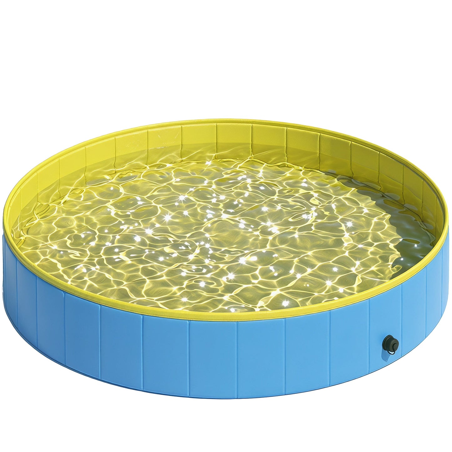 Foldable Dog Pool for Puppies and Ducks, Thickened PVC Dog Paddling Pool Bath Tub Hard Board, Anti-Slip Bottom and Hose Adapter for Easy Drainage, 140 x 30cm, Blue and Yellow