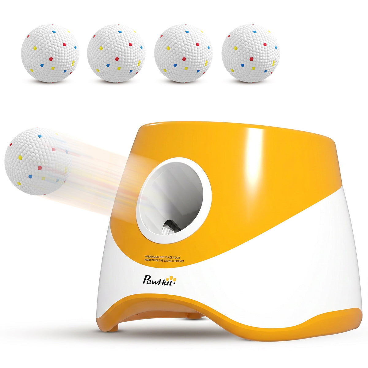 Automatic Dog Ball Launcher with 5 ETPU Balls, Dog Ball Thrower with 3 Distance Settings (6/10/14 m), Indoor Outdoor Interactive Toy for Small Medium Dogs, Orange