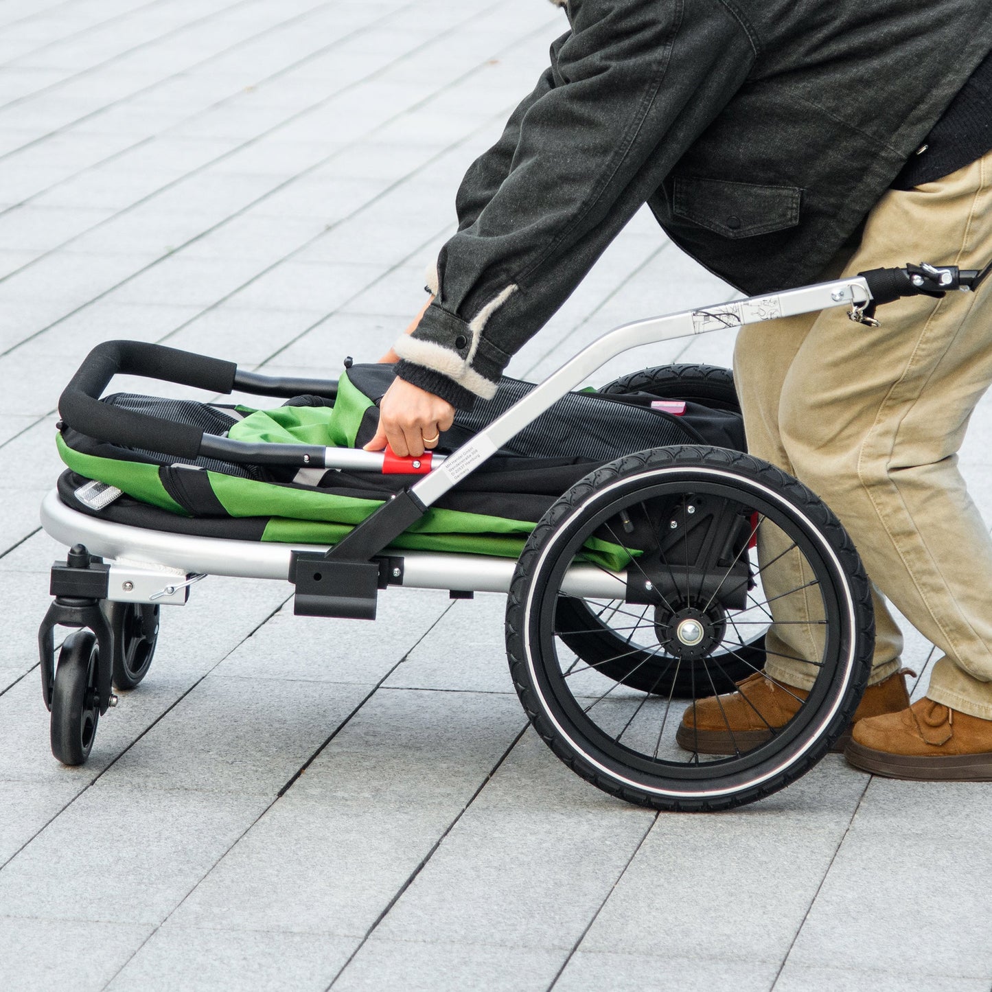 Dog Bike Trailer Dog Stroller 2 in 1 Foldable with Aluminium Frame, Quick-Release Wheels, Safety Leash, Anti-Slip Mat, Hitch Coupler, Reflectors, Flag, for Medium Dogs - Green