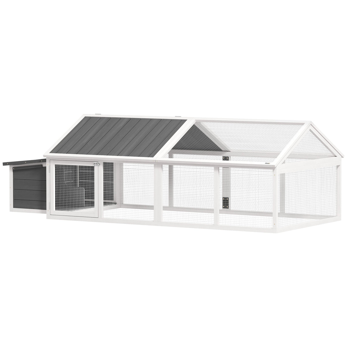 Chicken Run, Wooden Chicken Coop with Nesting Box, Openable Roof for 4-8 Chickens, Rabbits, Ducks, for Garden - White