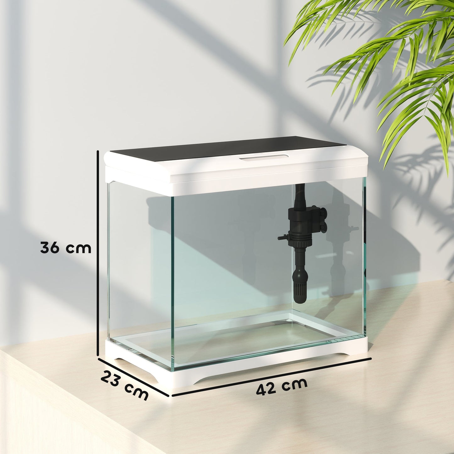 27L Fish Tank, Glass Aquarium with Filter System, LED Light, Water Pump, Fish Tank Starter Kits for Betta, Goldfish, Shrimps, White