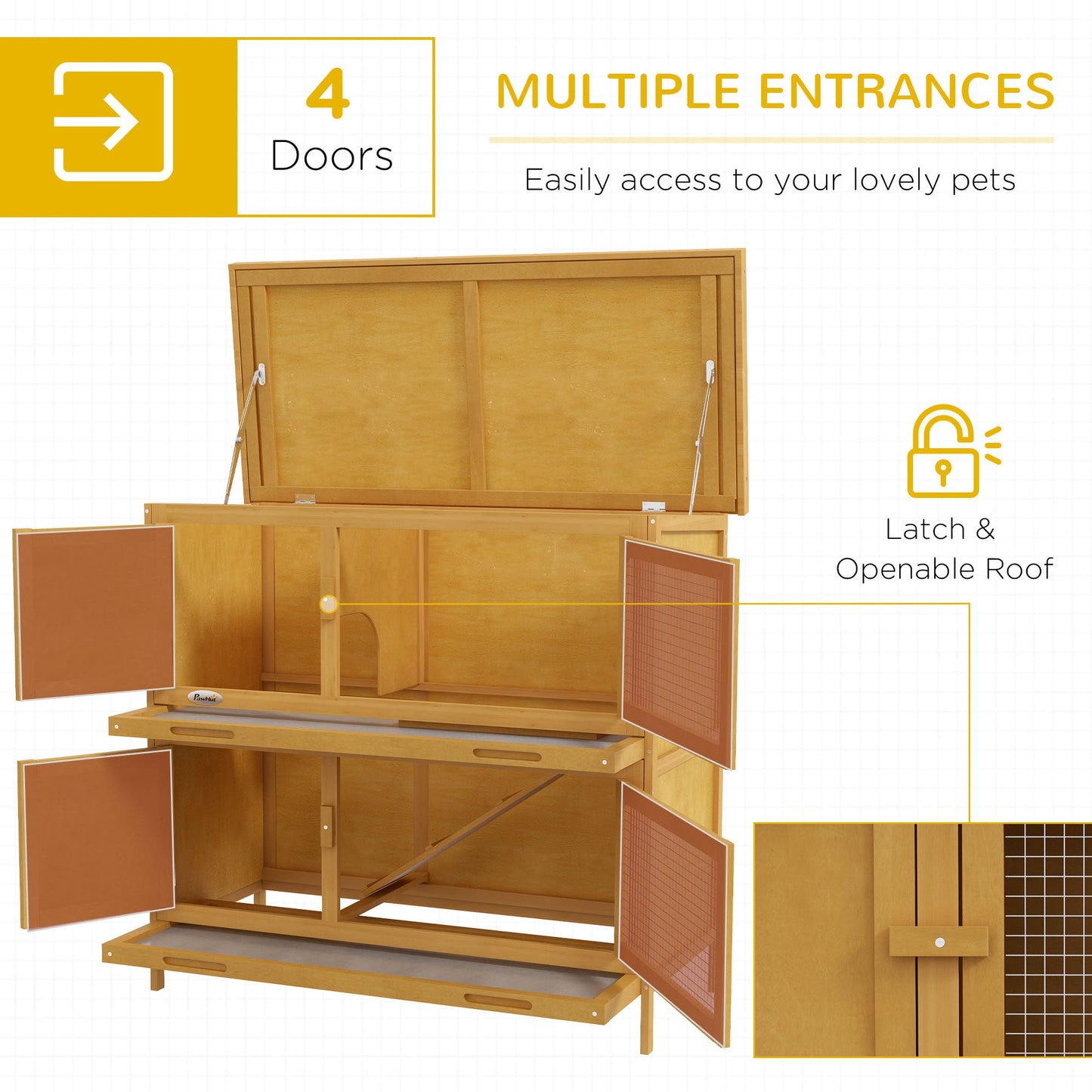 Rabbit Hutch Guinea Pig Hutch Double Decker Pet Cage with Openable Roof, Divider, Ramp for Outdoor 97 x 44 x 91cm, Yellow