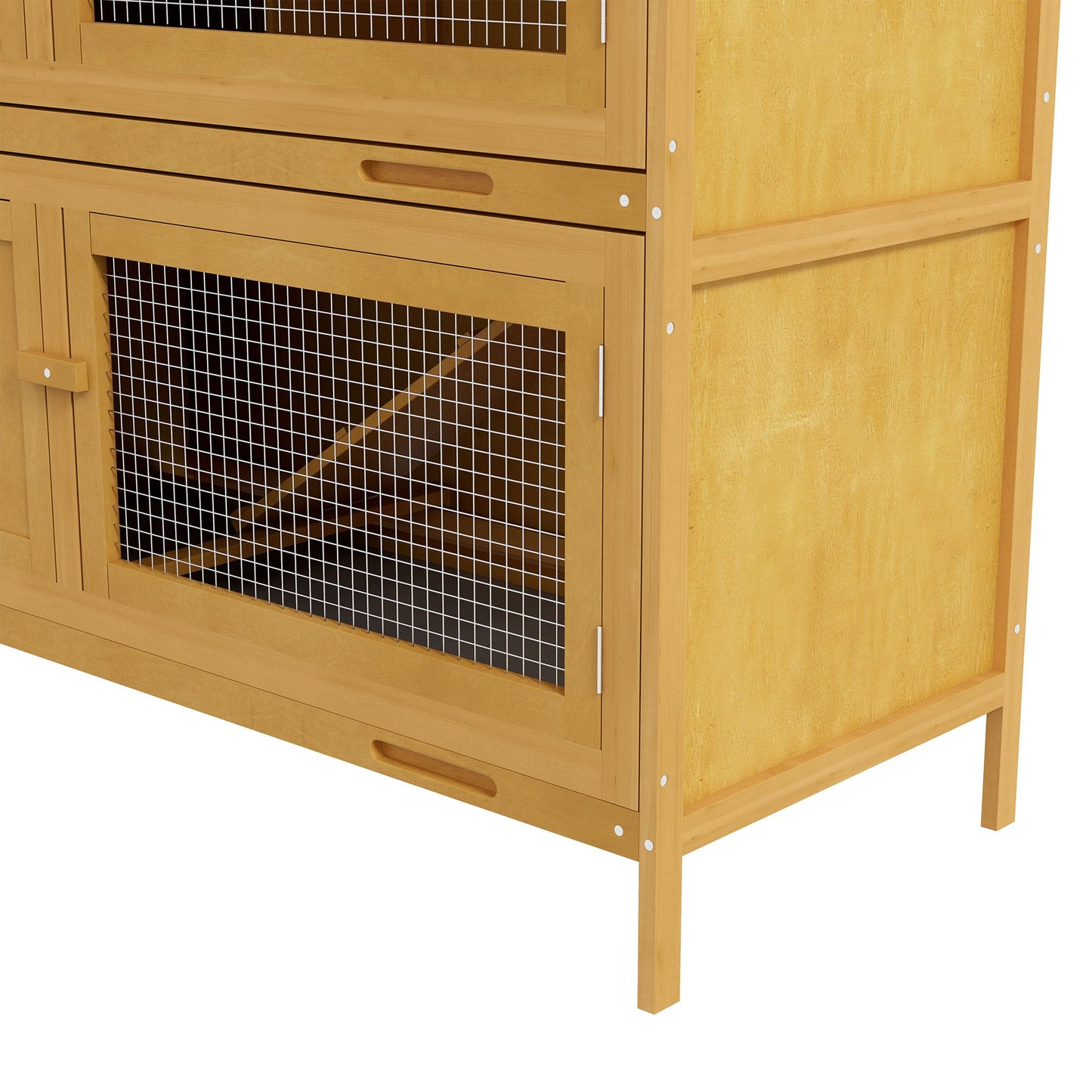 Rabbit Hutch Guinea Pig Hutch Double Decker Pet Cage with Openable Roof, Divider, Ramp for Outdoor 97 x 44 x 91cm, Yellow