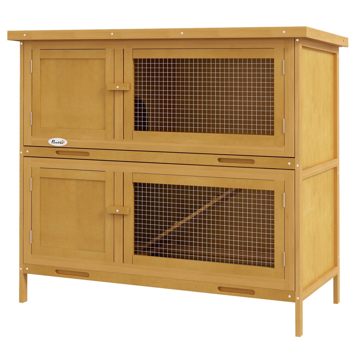 Rabbit Hutch Guinea Pig Hutch Double Decker Pet Cage with Openable Roof, Divider, Ramp for Outdoor 97 x 44 x 91cm, Yellow