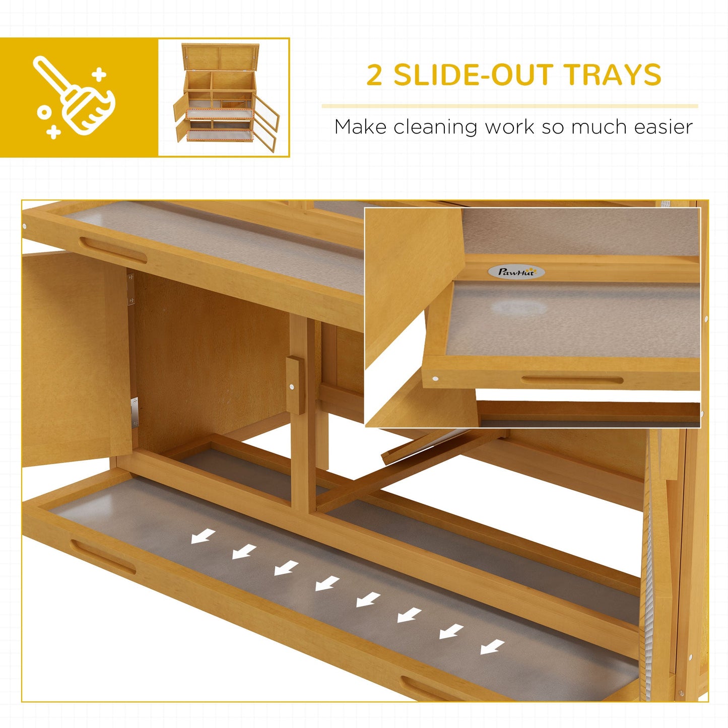 Rabbit Hutch Guinea Pig Hutch Double Decker Pet Cage with Openable Roof, Divider, Ramp for Outdoor 97 x 44 x 91cm, Yellow