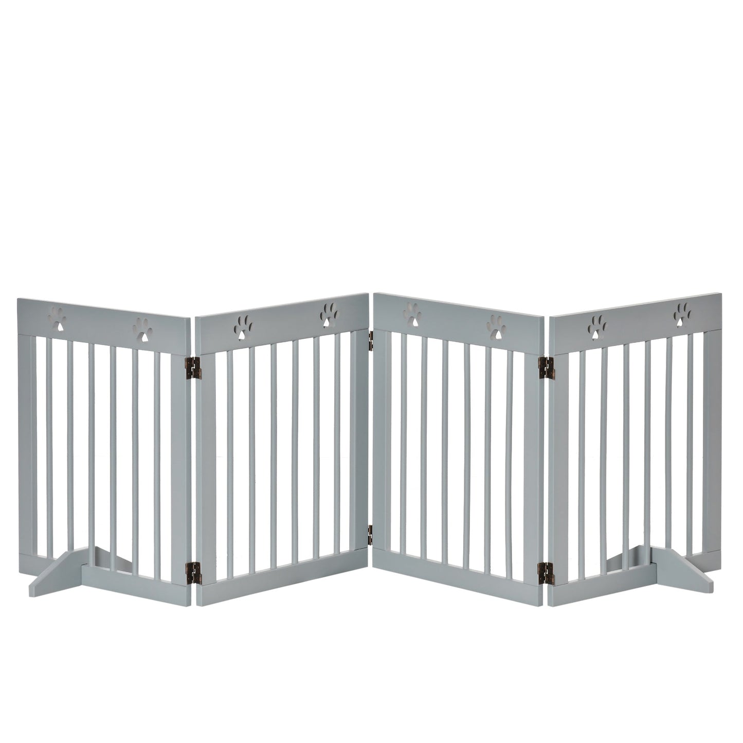 Freestanding Pet Gate 4 Panel Wooden Dog Barrier Folding Safety Fence with Support Feet up to 204cm Long 61cm Tall for Doorway Stairs Light Grey