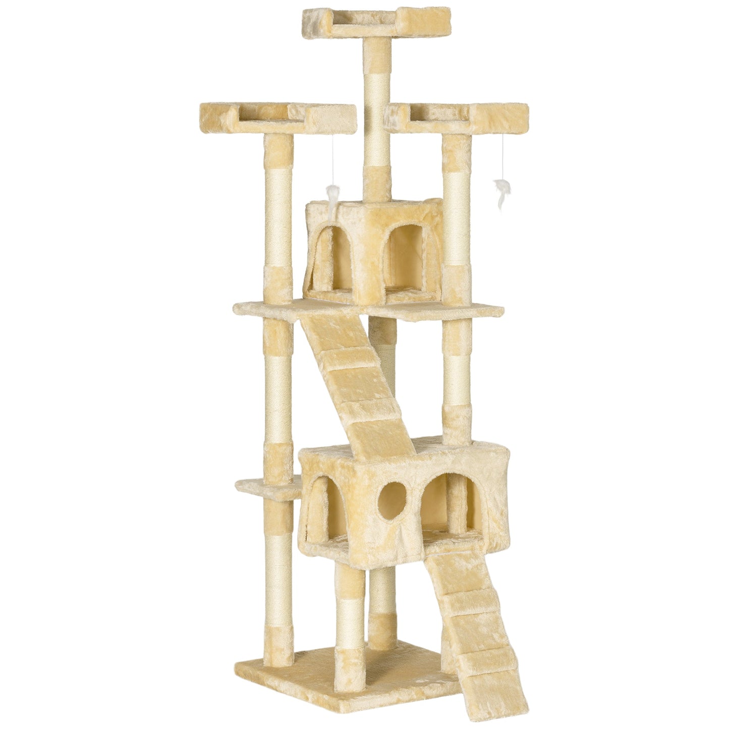 Cat Tree for Indoor Cats, 173cm Cat Tower Scratching Post Tall Climbing Tower, Activity Centre House - Cream
