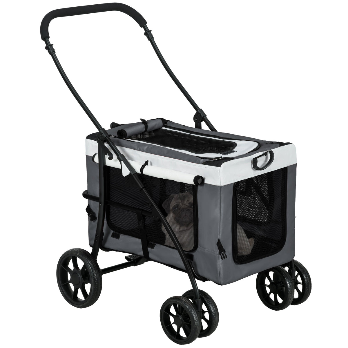 Dog Pram Dog Stroller Pet Pushchair with Detachable Carrier Soft Padding, Safety Leashes, for Mini and Small Dogs - Grey