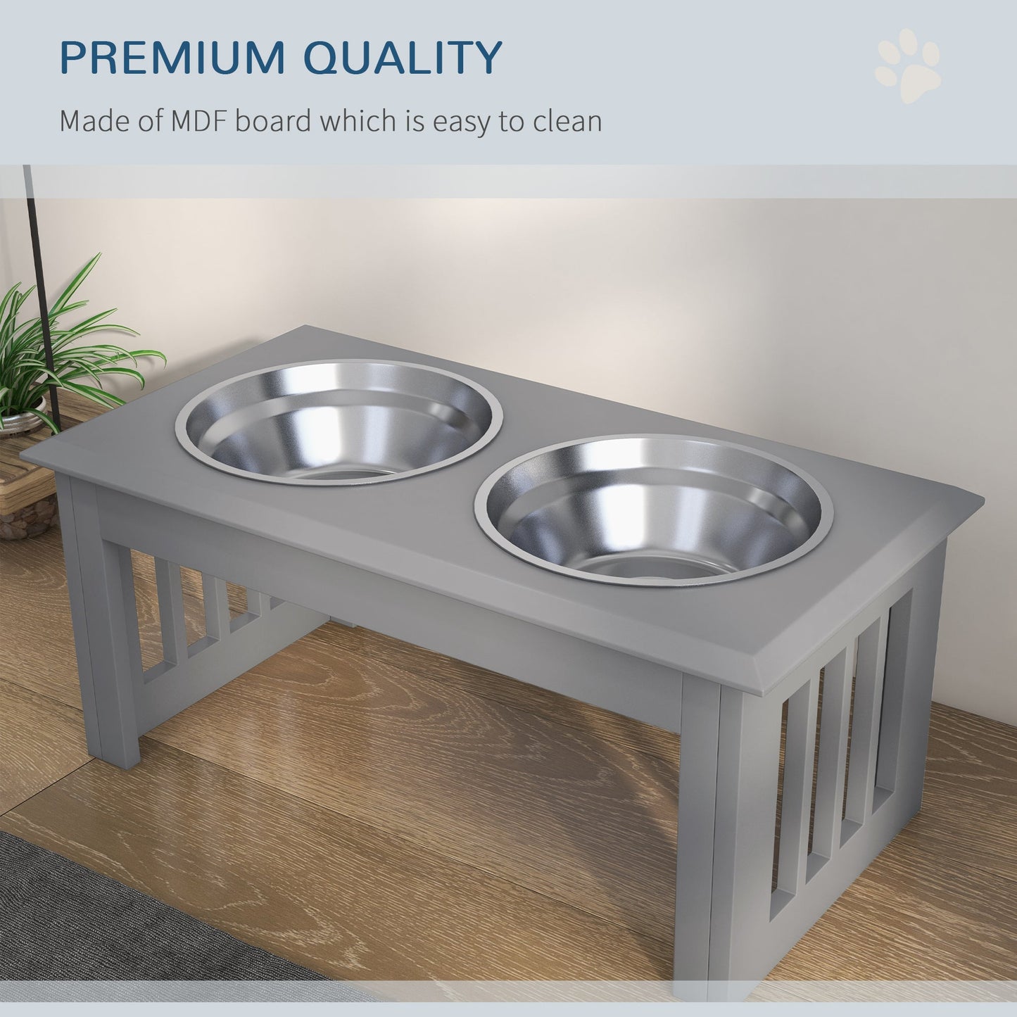 Raised Dog Bowl Feeding Bowls with Stand for Medium Dogs Elevated Pet Bowls Water Food Feeder 58L x 31W x 25H cm - Grey