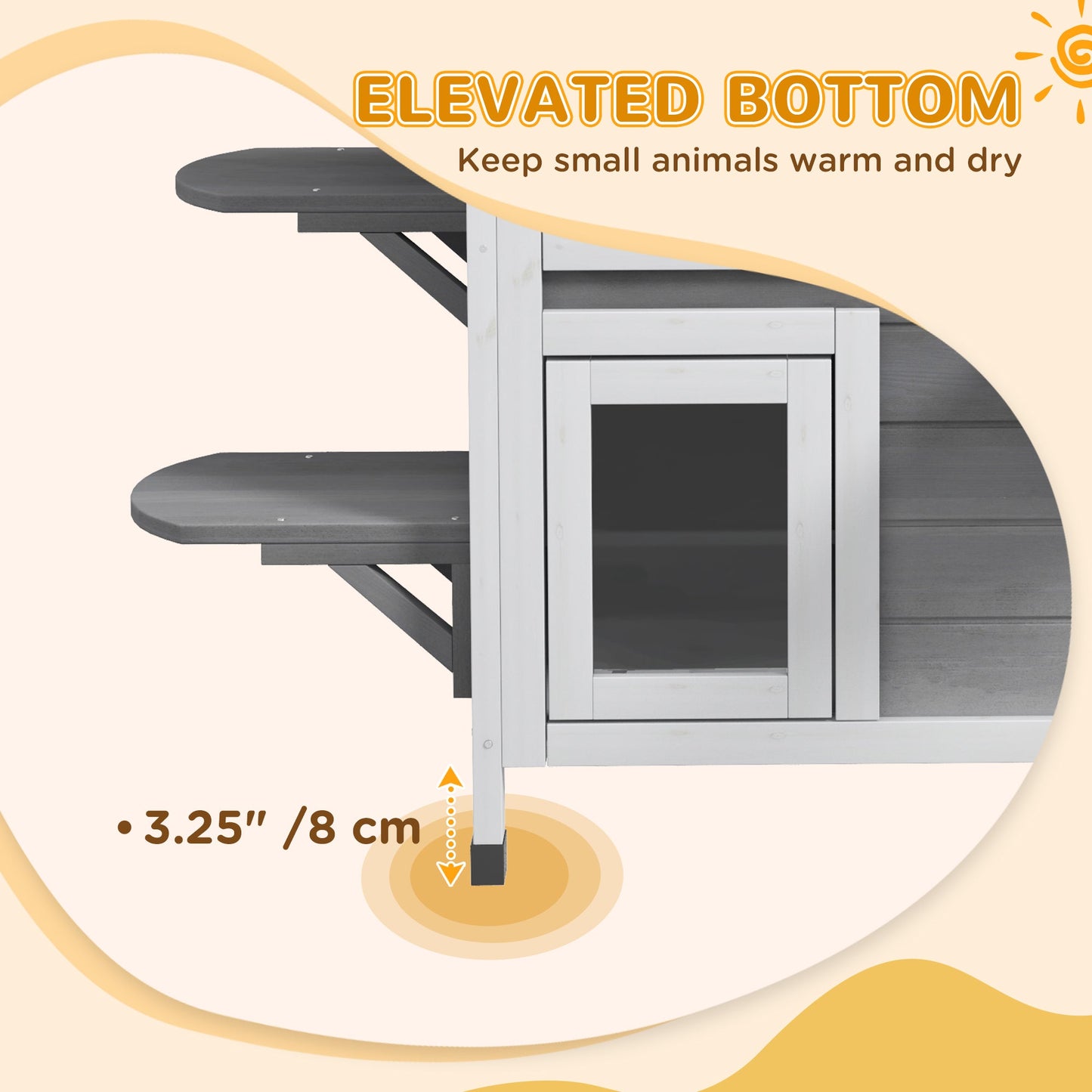 2-story Cat House Outdoor, Weatherproof Wooden Cat Enclosure for Feral Cats with Escape Door, Openable Roof, Jumping Platforms, Grey