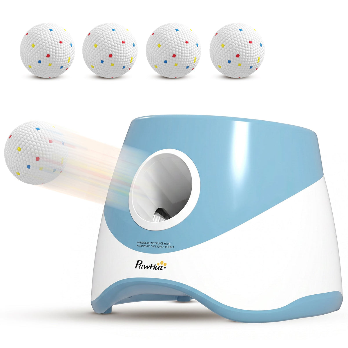 Automatic Dog Ball Launcher with 5 ETPU Balls, Dog Ball Thrower with 3 Distance Settings (6/10/14 m), Indoor Outdoor Interactive Toy for Small Medium Dogs, Blue