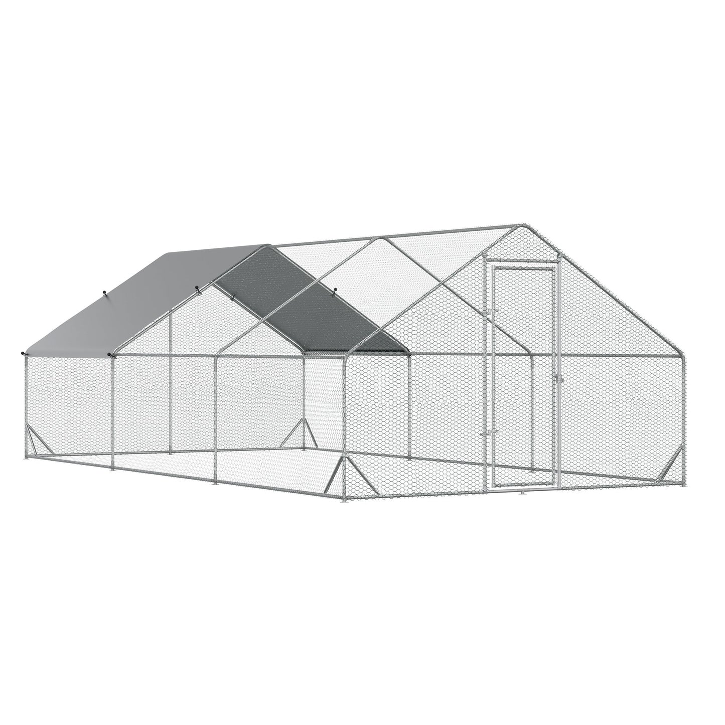 Chicken Run Galvanised Walk-in Chicken Coop Hen Poultry House Cage Rabbit Hutch Pet Playpen Garden w/ Water-Resist Cover, 3 x 6 x 2m
