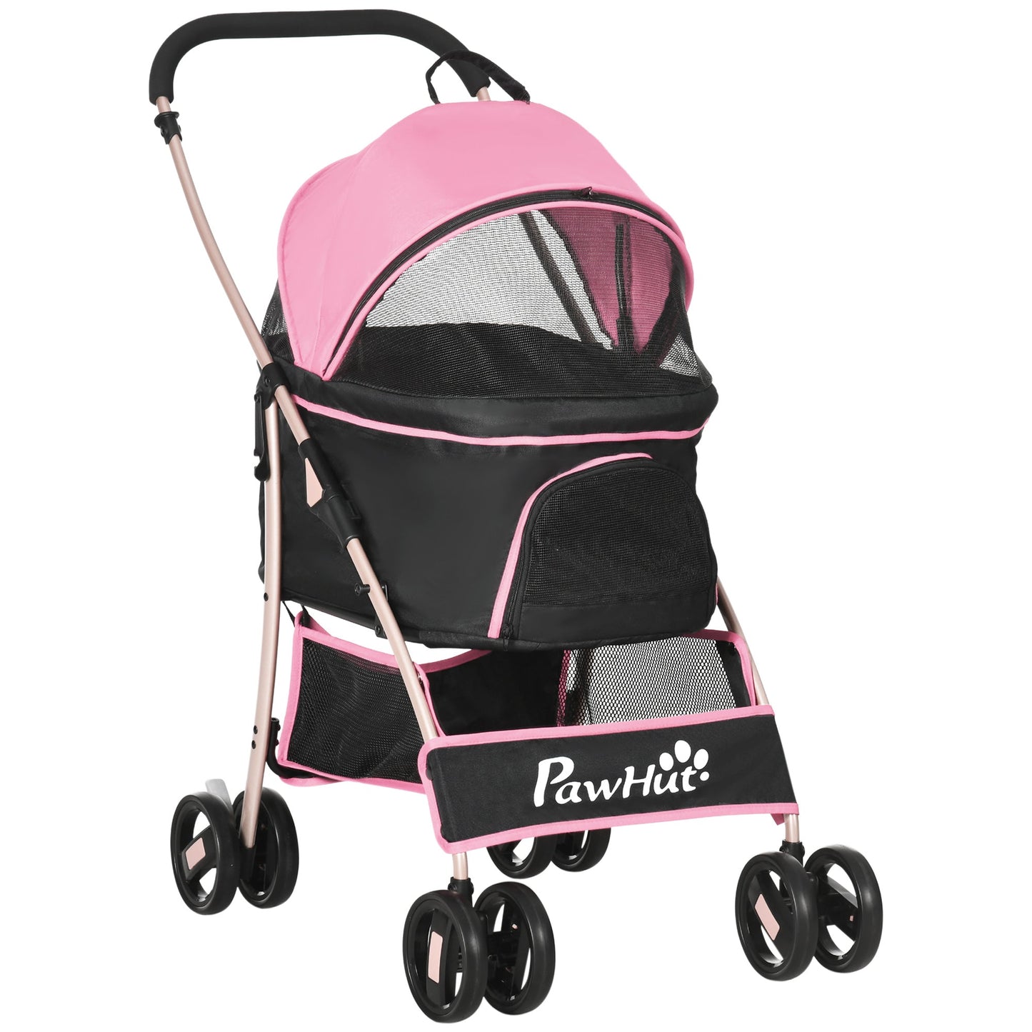 Dog Pram Dog Stroller 3 in 1 Pet Pushchair Detachable Design with Universal Wheels, Brake for Small Miniature Dogs - Pink