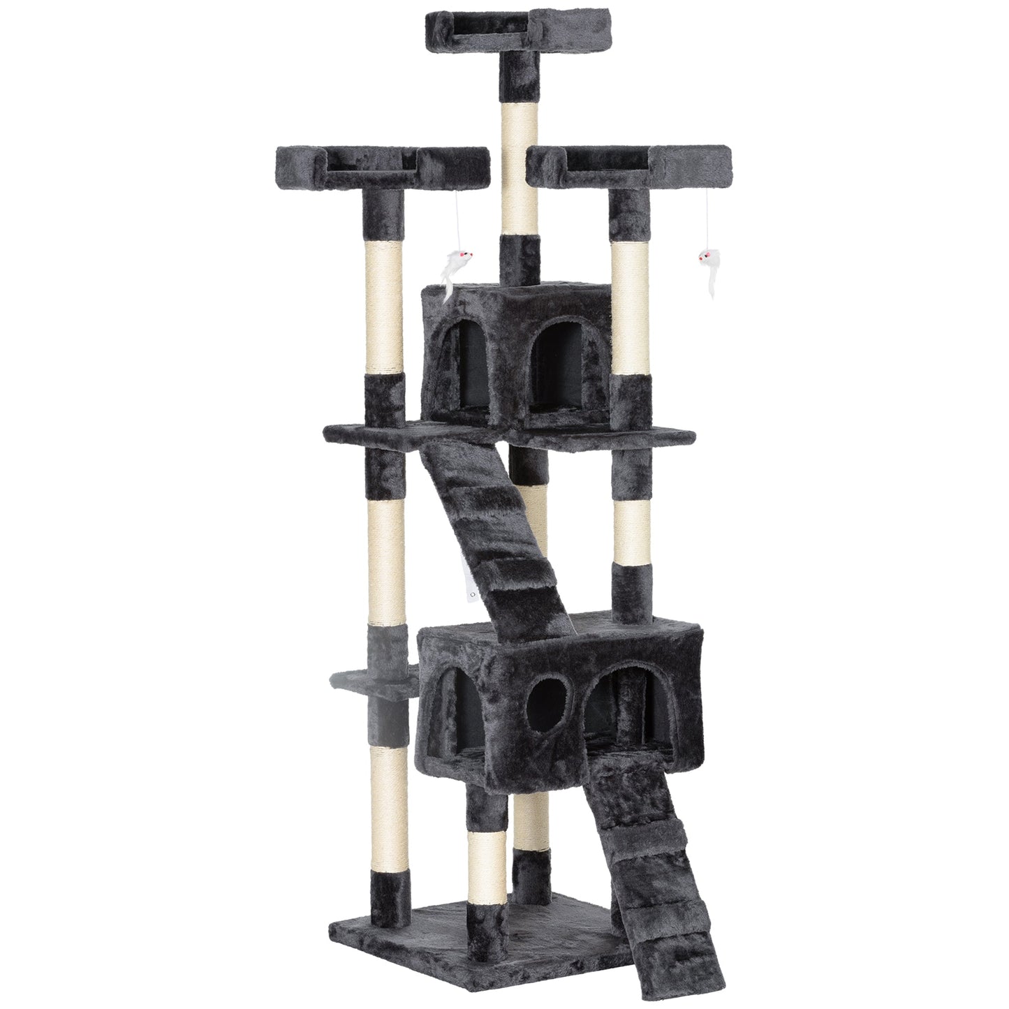 Cat Tree for Indoor Cats, 173cm Cat Tower Scratching Post Tall Climbing Tower, Activity Centre House - Grey