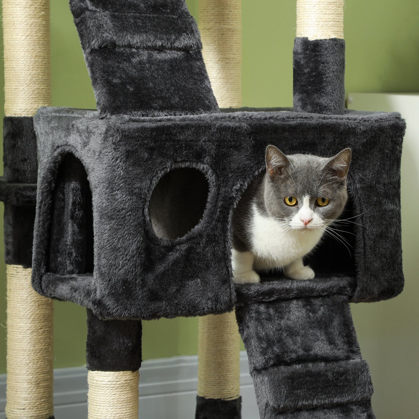 Cat Tree for Indoor Cats, 173cm Cat Tower Scratching Post Tall Climbing Tower, Activity Centre House - Grey