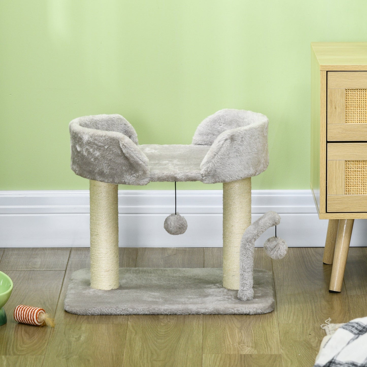 Cat Scratching Post Cat Tree Tower With Bed for Indoor Cats Scratcher Toy Balls 48 x 38 x 42cm - Light Grey