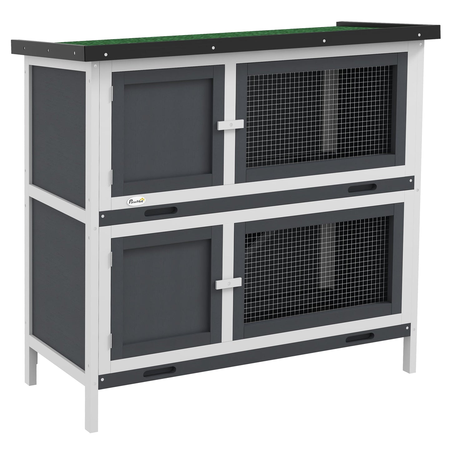 Rabbit Hutch Guinea Pig Hutch Double Decker Pet Cage with Openable Roof, Divider, Ramp for Outdoor 100 x 47 x 91cm, Grey