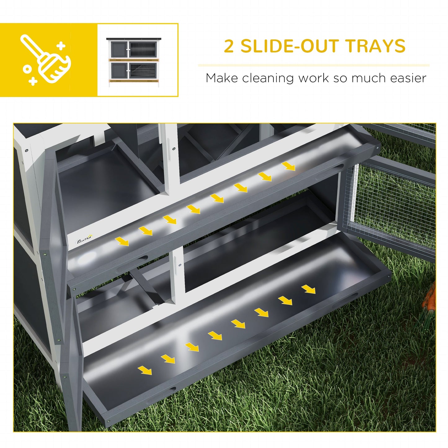 Rabbit Hutch Guinea Pig Hutch Double Decker Pet Cage with Openable Roof, Divider, Ramp for Outdoor 100 x 47 x 91cm, Grey