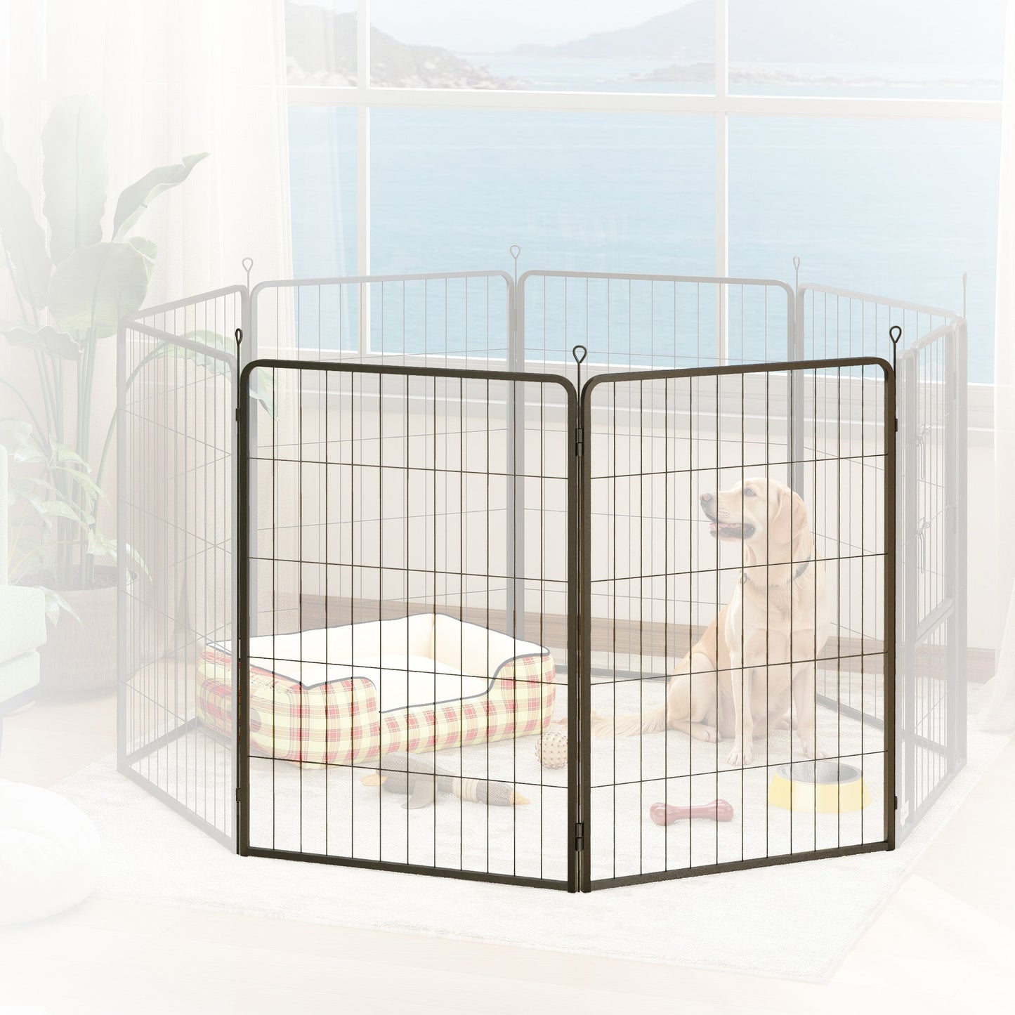 Dog Pen, 2 Panel Puppy Pen, Portable, Detachable, For Large Dogs, 100cm Tall, Black