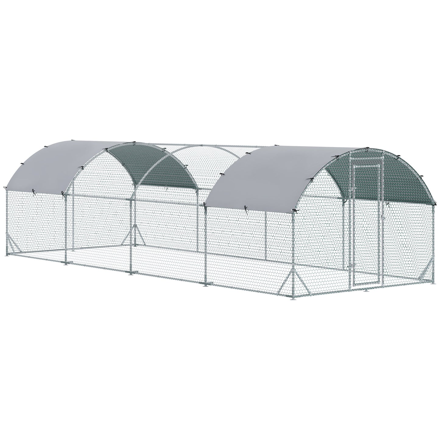Walk In Chicken Run Galvanised Chicken Coop Hen Poultry House Cage Pet Playpen Garden with Two Water-Resist Covers, 7.6 x 2.8 x 2m