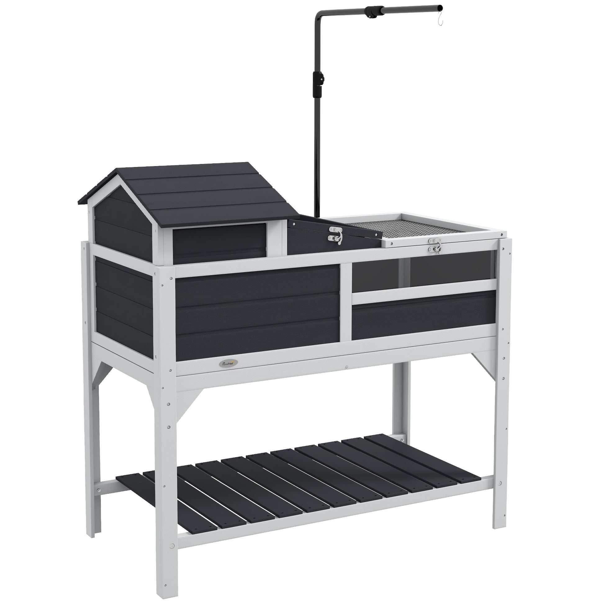 Tortoise House, 2 Layers Wooden Tortoise Enclosure with Adjustable Lamp Holder, Tortoise Table with Openable Lid, Removable Main House, Storage Shelf, Run Box, Fixed Tray - Grey