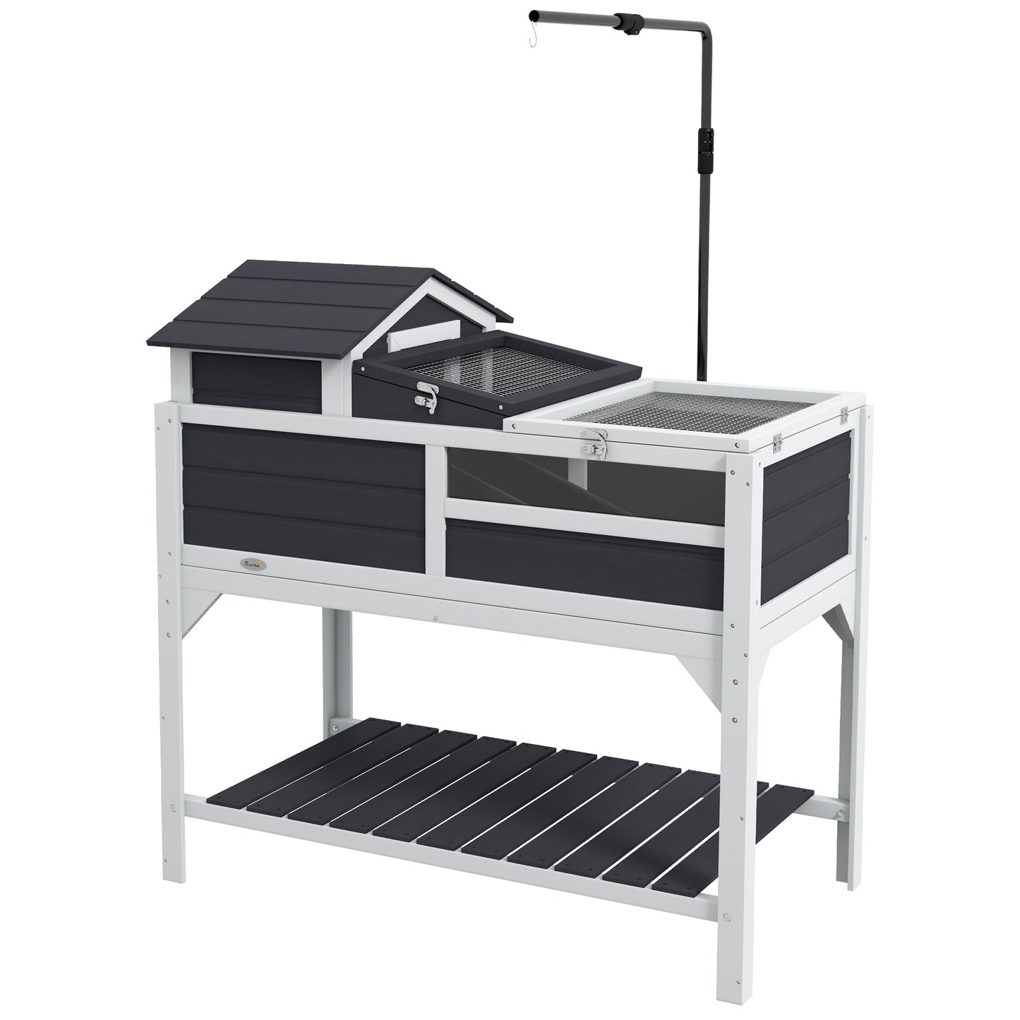 Tortoise House, 2 Layers Wooden Tortoise Enclosure with Adjustable Lamp Holder, Tortoise Table with Openable Lid, Removable Main House, Storage Shelf, Run Box, Fixed Tray - Grey
