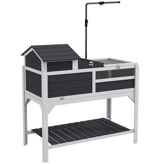 Tortoise House, 2 Layers Wooden Tortoise Enclosure with Adjustable Lamp Holder, Tortoise Table with Openable Lid, Removable Main House, Storage Shelf, Run Box, Fixed Tray - Grey