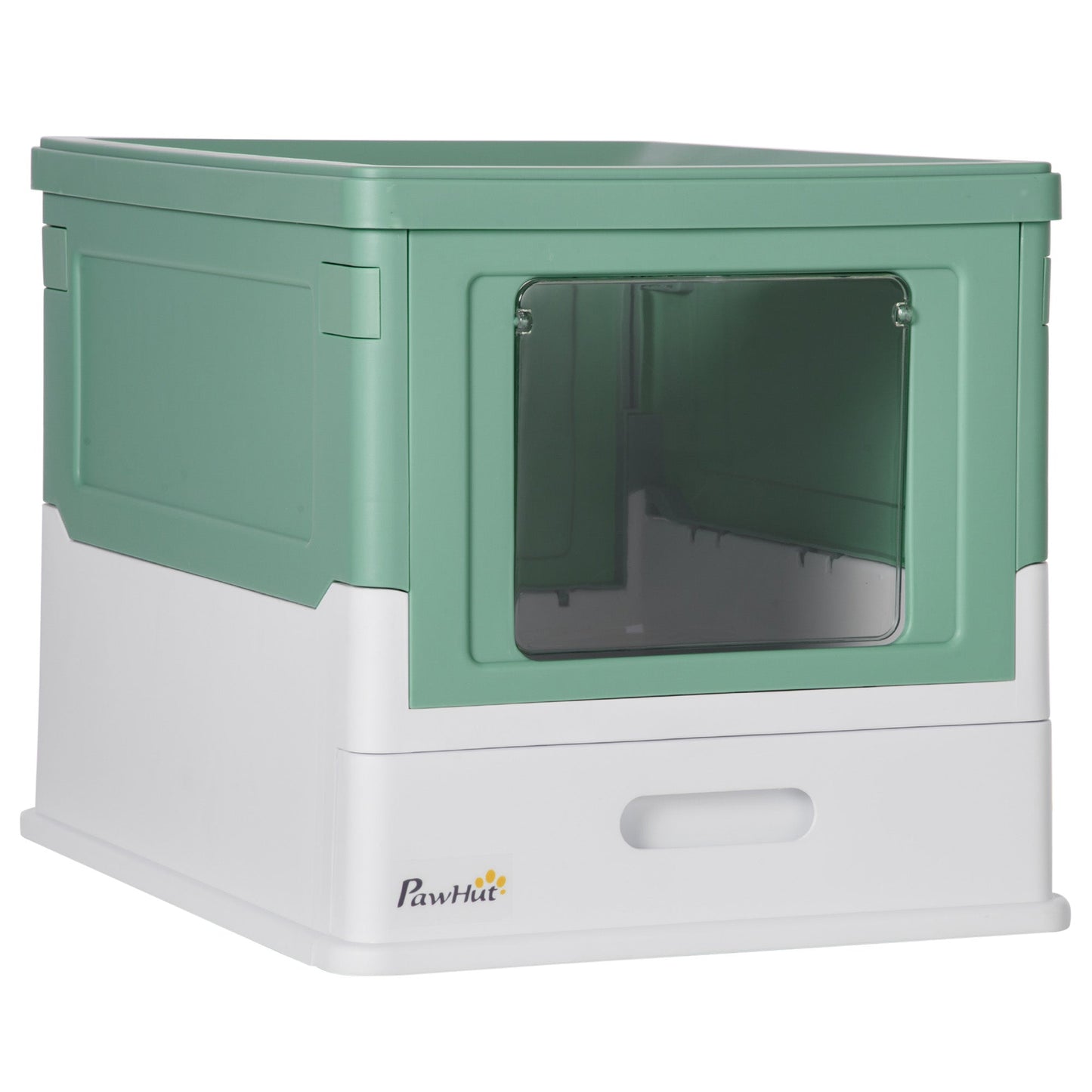 Cat Litter Tray with Hood Enclosed Cat Litter Box Pet Toilet w/ Lid, Scoop, Front Entry, 47.5 x 35.5 x 36.7cm - Green