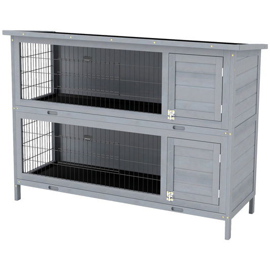 Rabbit Hutch Outdoor Guinea Pig Hutch Bunny Cage with No-Leak Trays, Divider, 136 x 50 x 93cm, Grey