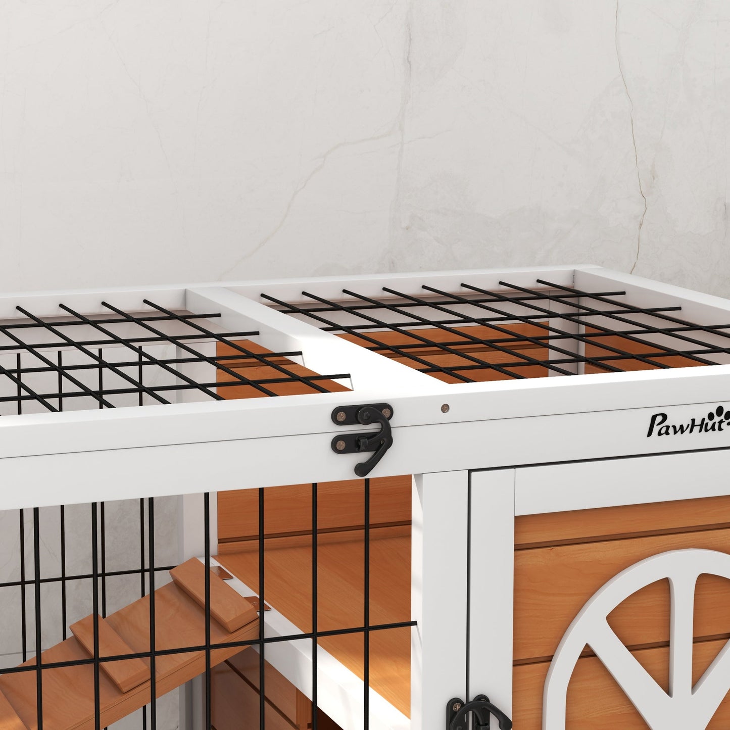 Wooden Rabbit Hutch, Elevated Guinea Pig Cage w/ Openable Roof, Ladder, Removable Tray, 90 x 53 x 87cm - Yellow