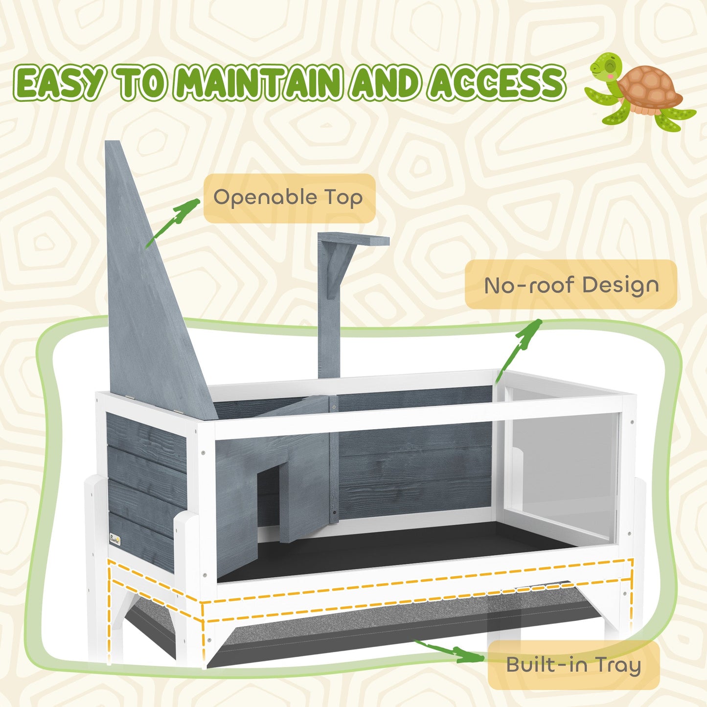 Wooden Tortoise House with Storage Shelf, Tortoise Enclosure Habitat with Clear Windows, Lamp Holder, Openable Top, Built-in Tray, for Indoor Use, Grey