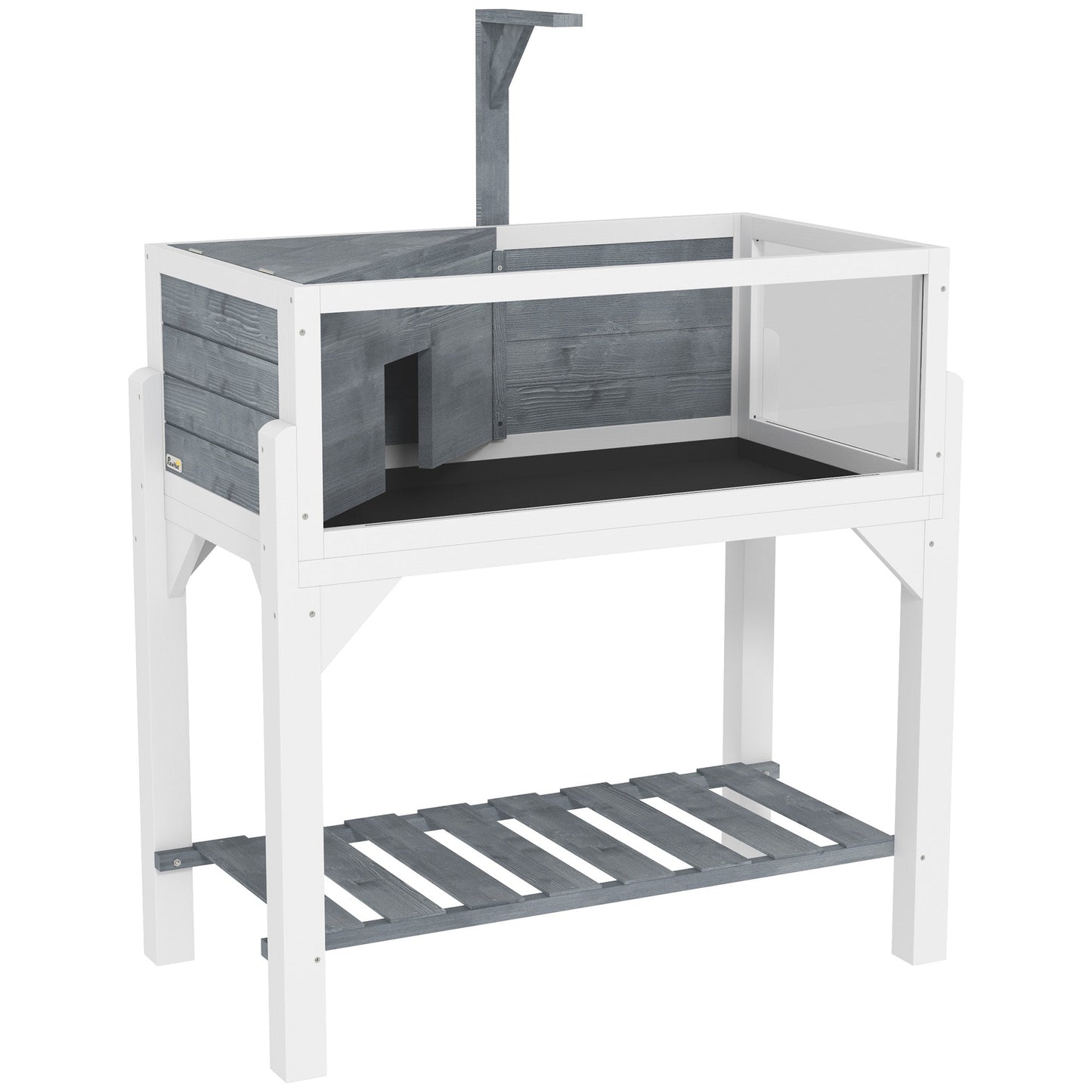 Wooden Tortoise House with Storage Shelf, Tortoise Enclosure Habitat with Clear Windows, Lamp Holder, Openable Top, Built-in Tray, for Indoor Use, Grey