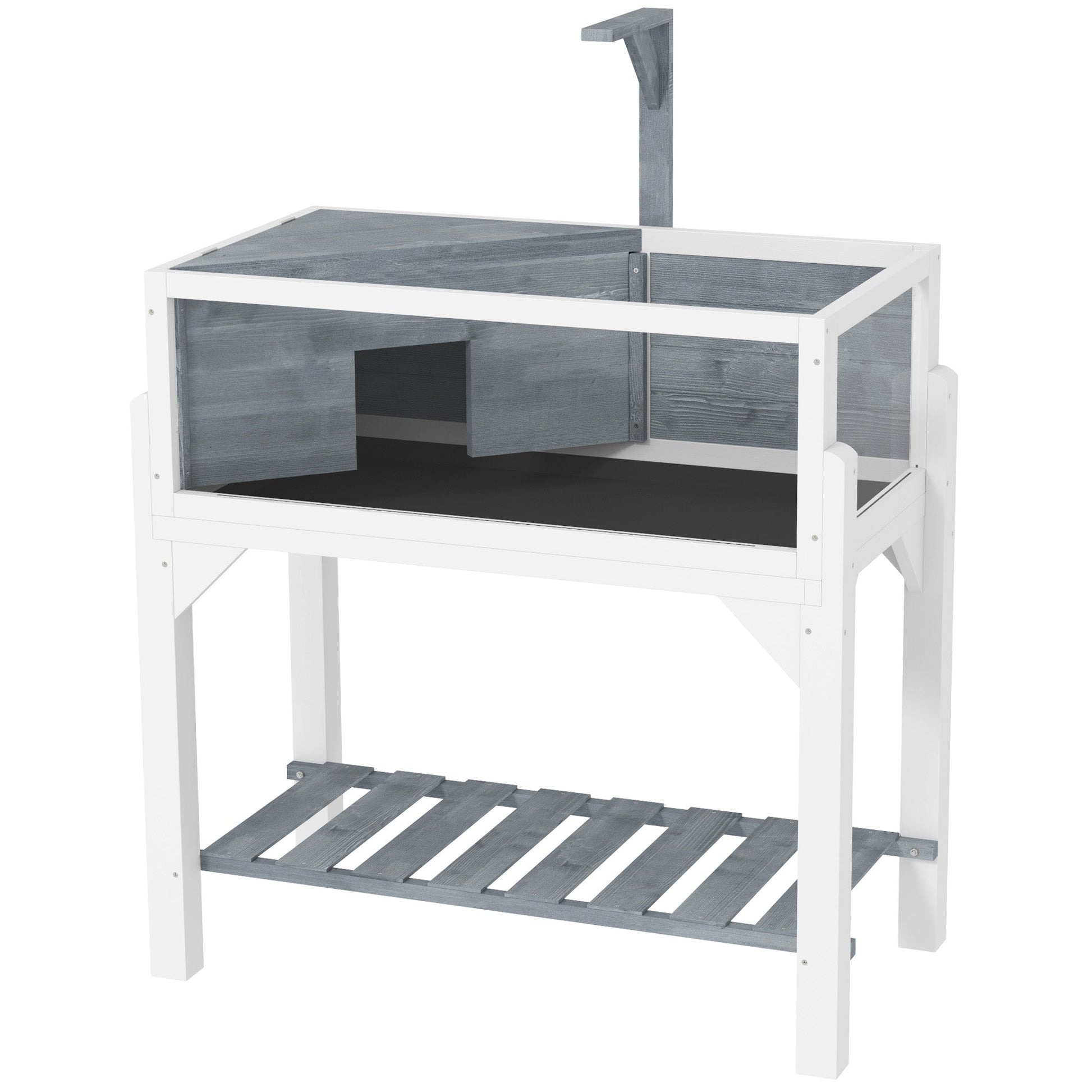 Wooden Tortoise House with Storage Shelf, Tortoise Enclosure Habitat with Clear Windows, Lamp Holder, Openable Top, Built-in Tray, for Indoor Use, Grey