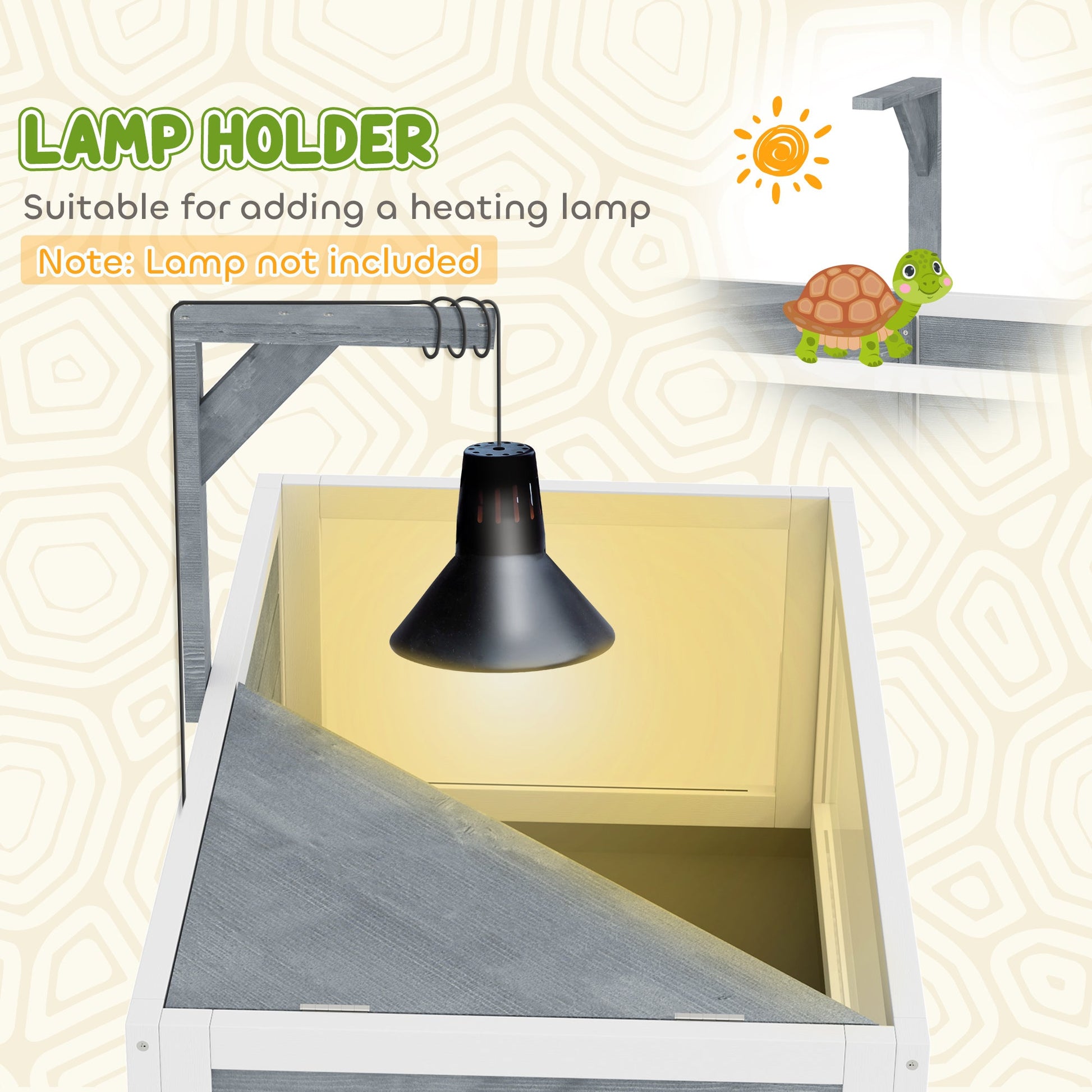 Wooden Tortoise House with Storage Shelf, Tortoise Enclosure Habitat with Clear Windows, Lamp Holder, Openable Top, Built-in Tray, for Indoor Use, Grey
