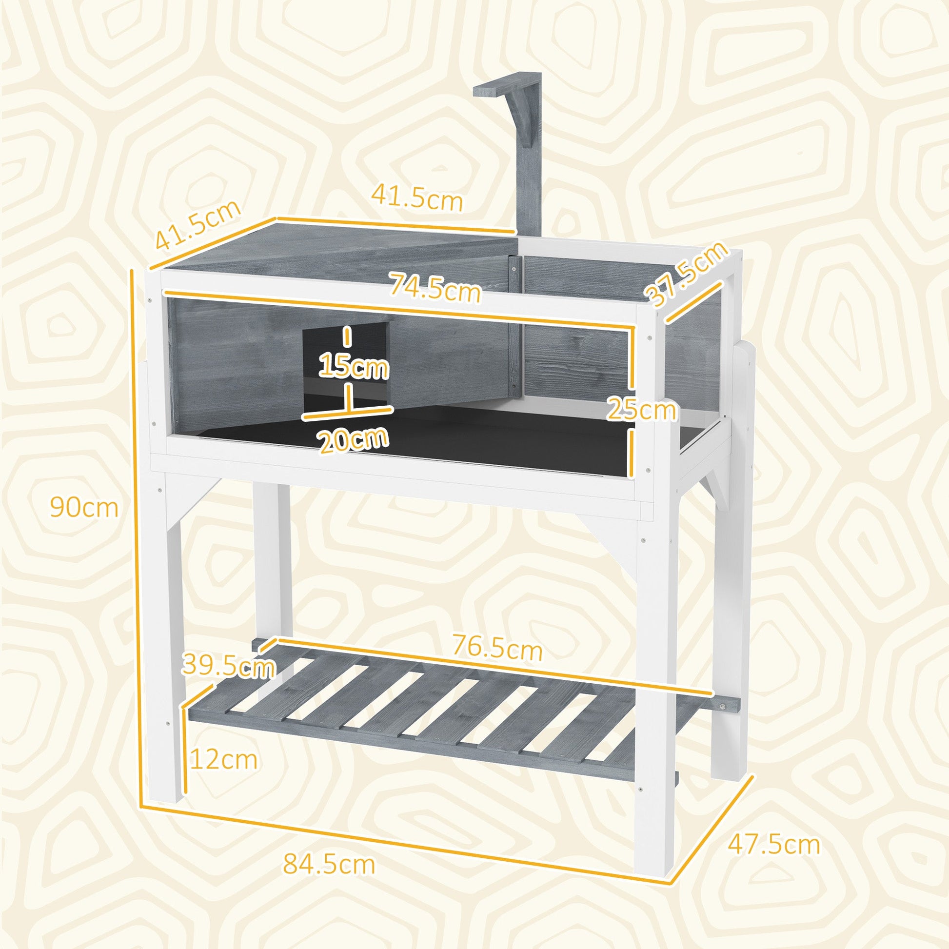 Wooden Tortoise House with Storage Shelf, Tortoise Enclosure Habitat with Clear Windows, Lamp Holder, Openable Top, Built-in Tray, for Indoor Use, Grey