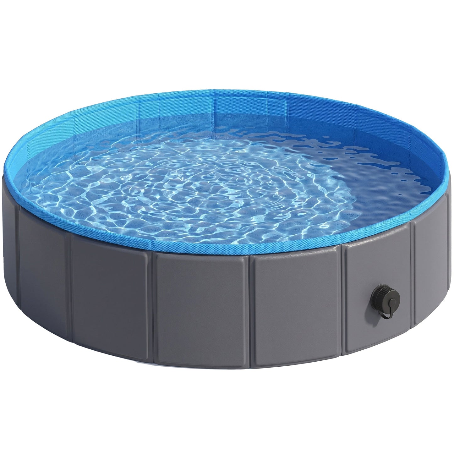 Foldable Dog Pool for Puppies and Ducks, Thickened PVC Dog Paddling Pool Bath Tub Hard Board, Anti-Slip Bottom and Hose Adapter for Easy Drainage, 80 x 20cm, Blue and Dark Grey