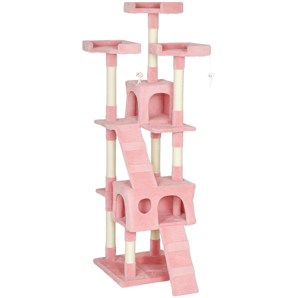 Large Cat Tree, 173 cm Cat Tower with 10 Scratching Posts, 3 Perches, 2 Condos, 1 Ramp, Kitty Climbing Tower, Activity Centre House for Indoor Kittens, Pink
