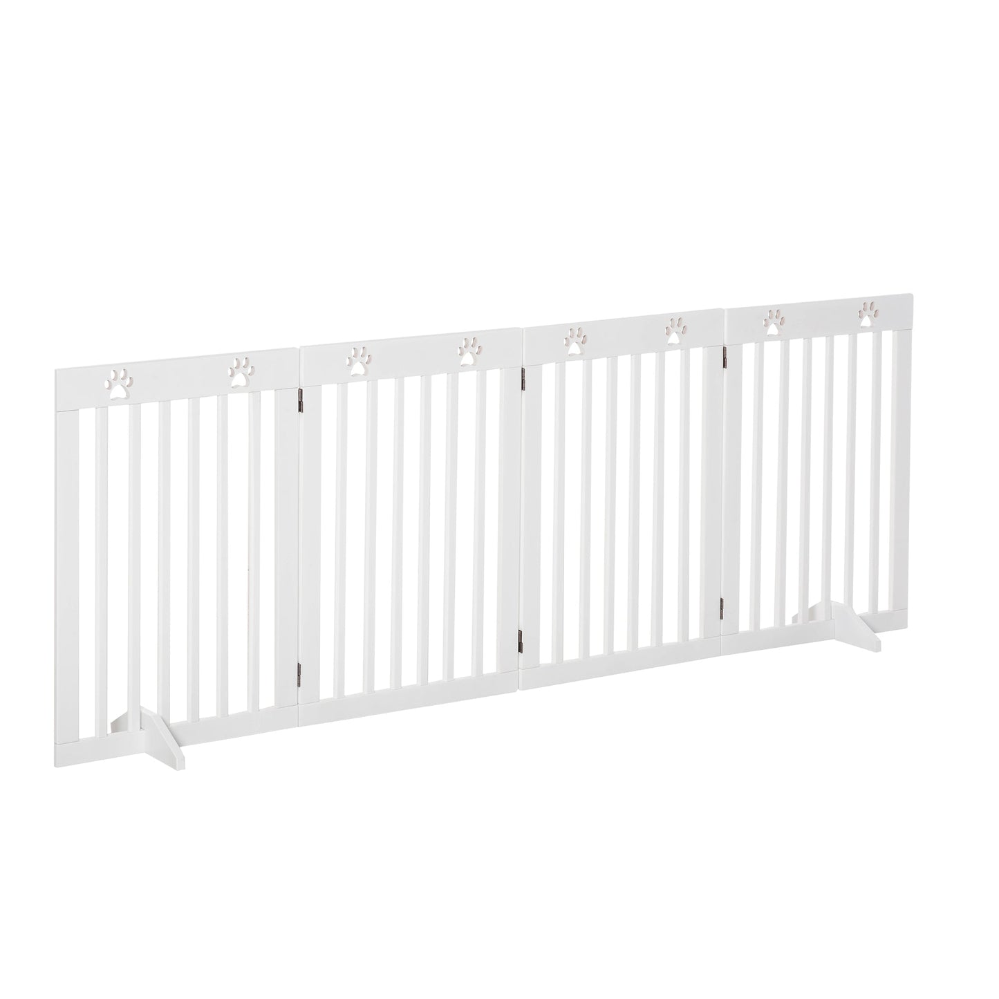 Freestanding Pet Gate 4 Panel Dog Barrier Folding Safety Fence with Support Feet up to 204cm Long 75cm Tall for Doorway Stairs, White
