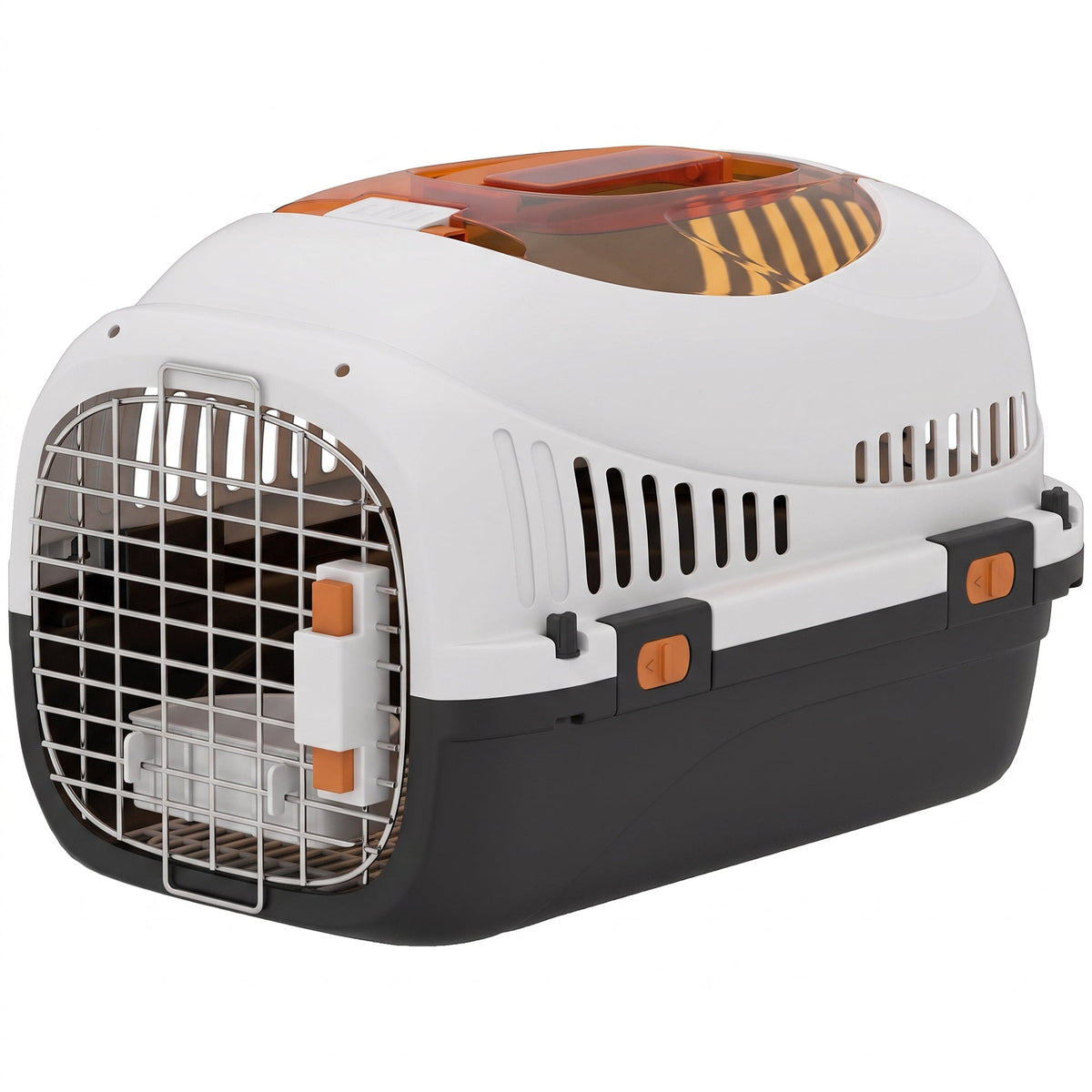 Plastic Cat Carrier, Transport Top Load Pet Carrier Travel Box for Small Dogs and Cats Max 4 KG, 49 x 32 x 31 cm, Steel Door, Feed Bowl, Secure Lock