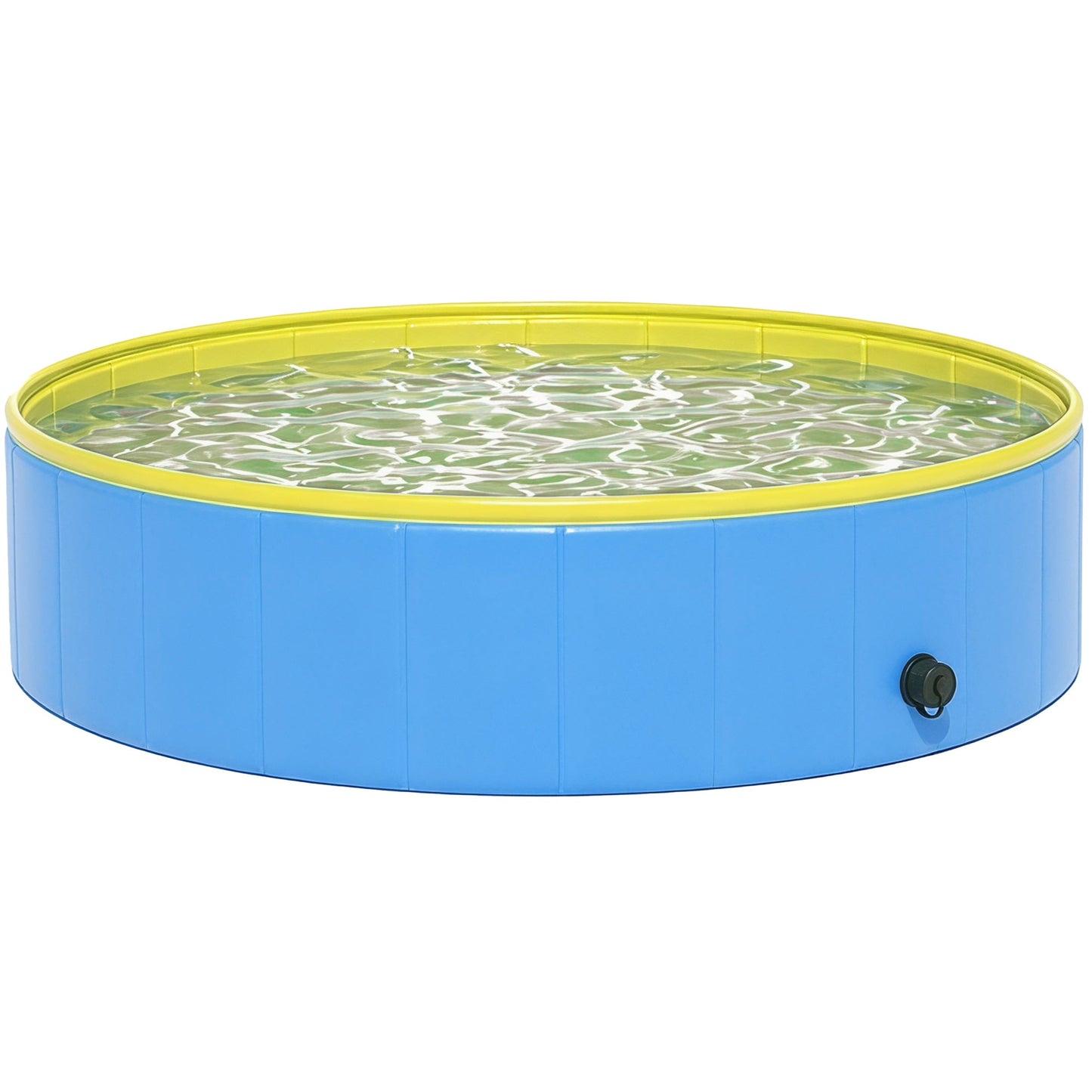 Foldable Dog Pool for Puppies and Ducks, Thickened PVC Dog Paddling Pool Bath Tub Hard Board, Anti-Slip Bottom and Hose Adapter for Easy Drainage, 120 x 30cm, Blue and Yellow
