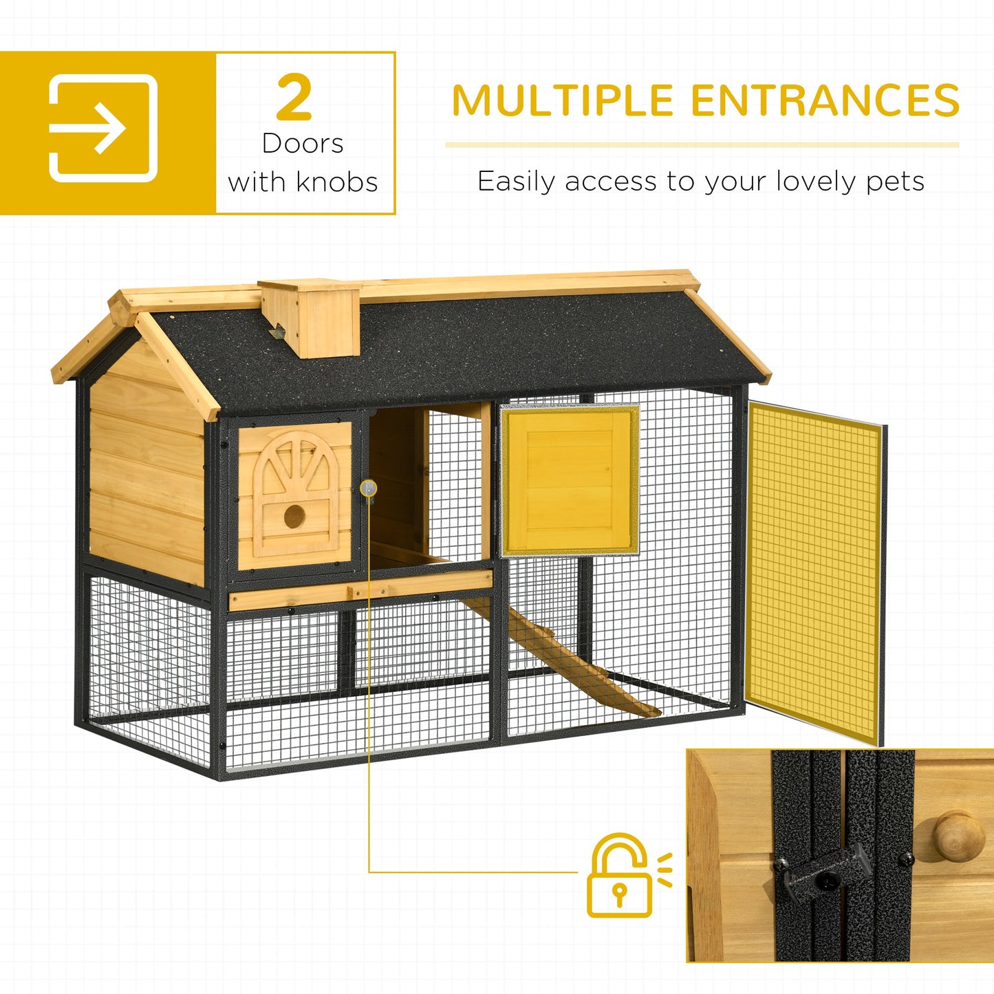 2 Tiers Rabbit Hutch and Run, Guinea Pig Hutch Outdoor with Sliding Tray, Ramp, for 1-2 Rabbits