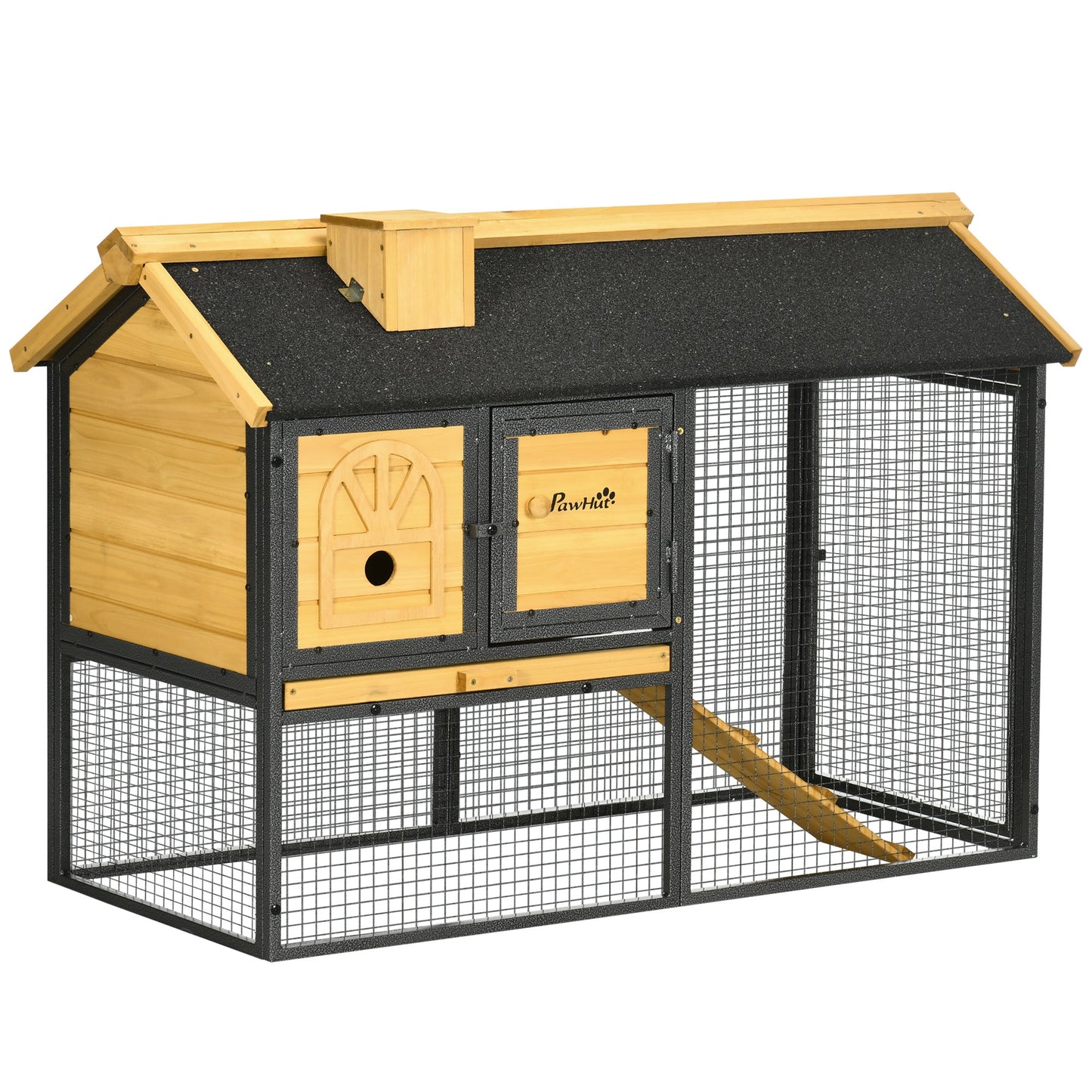2 Tiers Rabbit Hutch and Run, Guinea Pig Hutch Outdoor with Sliding Tray, Ramp, for 1-2 Rabbits