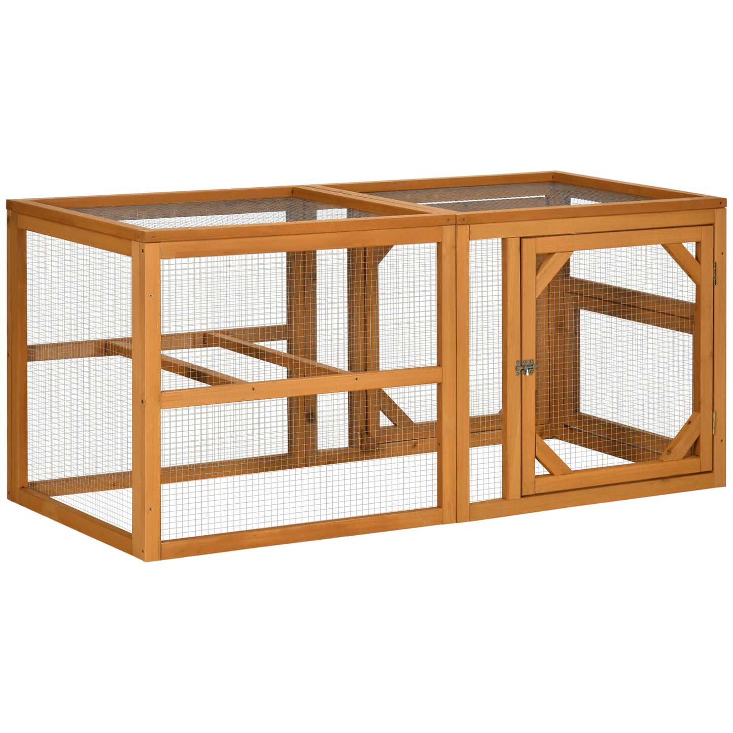 Wooden Chicken Run Hen Coop House Combinable Design w/ Perches, Doors, for 2-4 Chickens, 140 x 61 x 63.5cm - Natural Wood Tone
