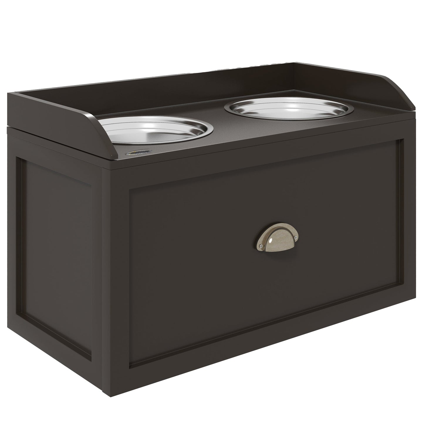 Stainless Steel Raised Dog Bowls, Double Dog Food and Water Bowl w/ 21L Storage Drawer, for Large Dogs - Brown