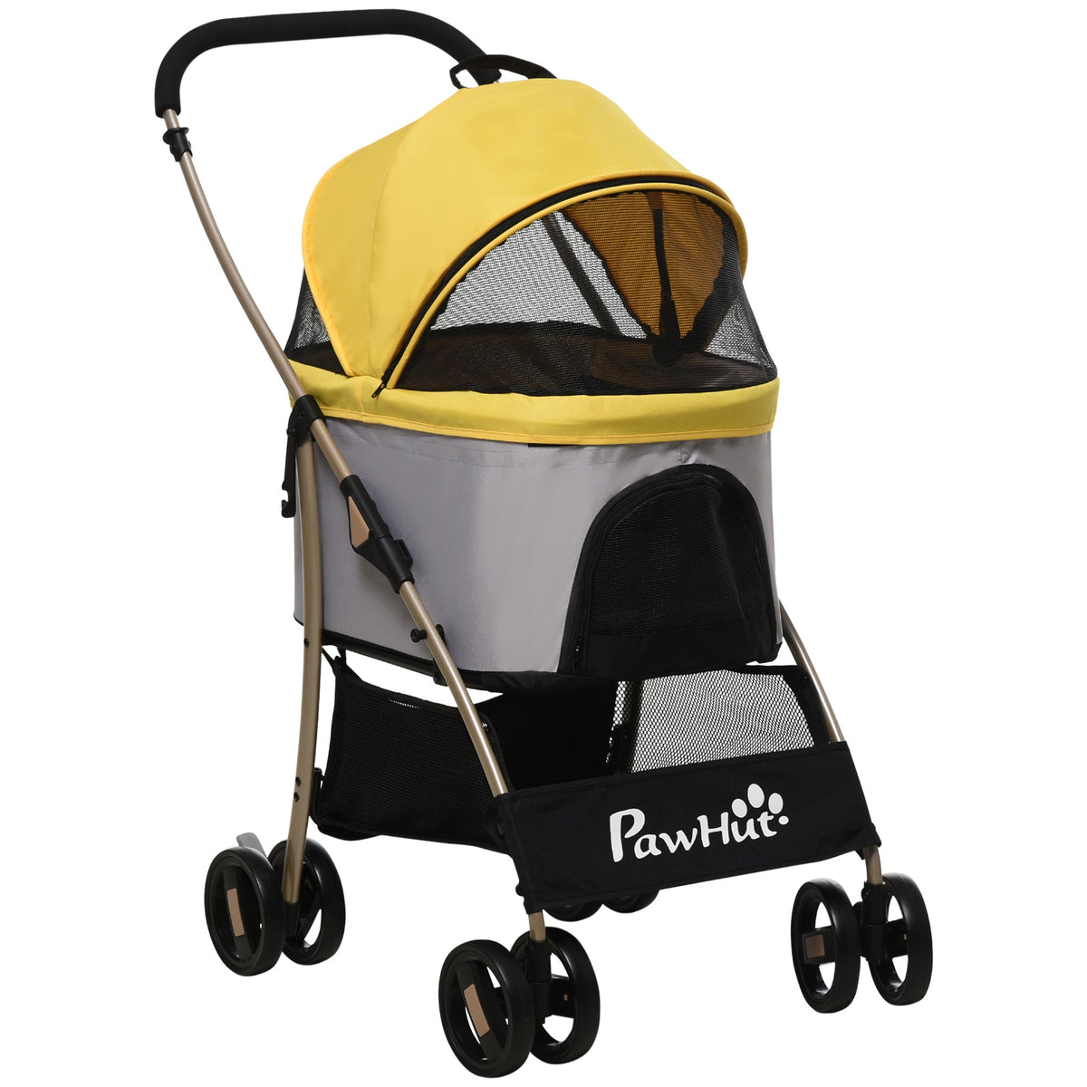 Dog Pram Dog Stroller 3 in 1 Pet Pushchair Detachable Design with Universal Wheels, Brake for Small Miniature Dogs - Yellow