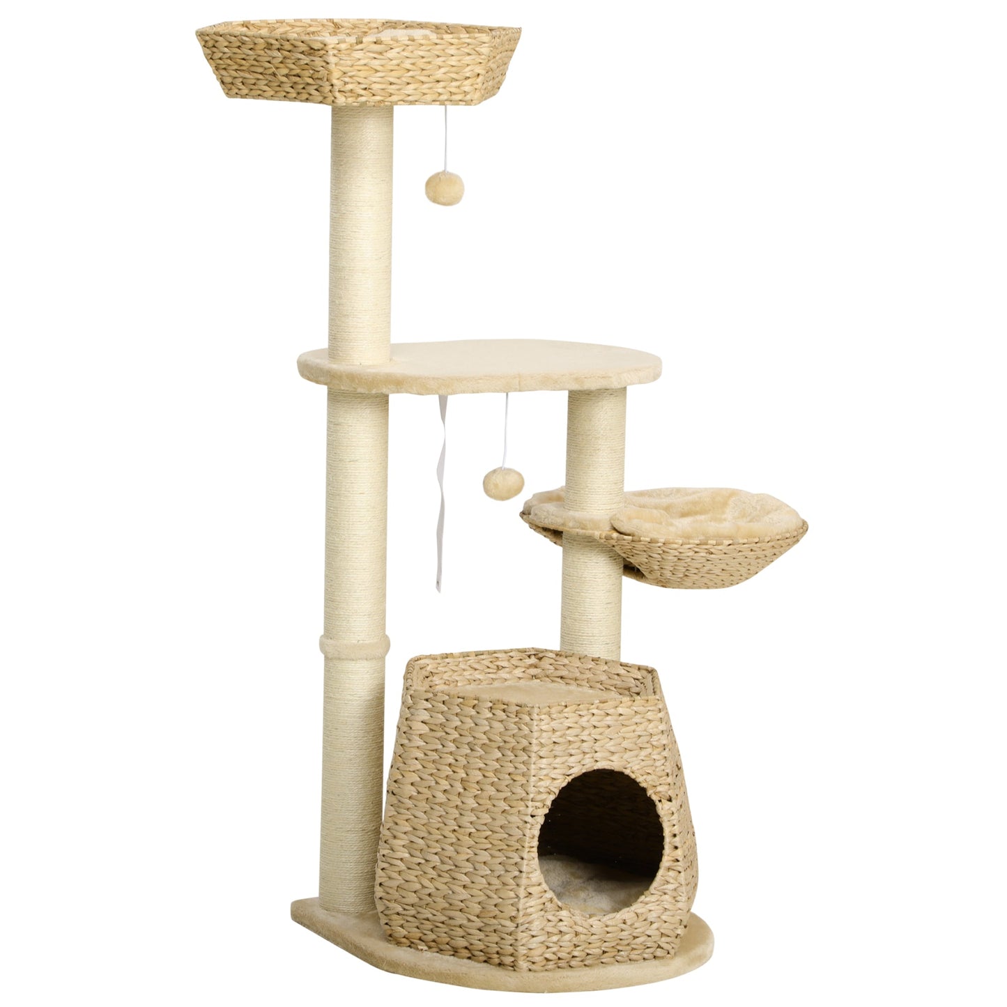 Cat Tree Tower for Indoor Cats, Climbing Activity Centre, Kitten Furniture with Cattail Fluff Bed House, Sisal Scratching Post, Hanging Ball, 50 x 50 x 119cm, Natural Tone